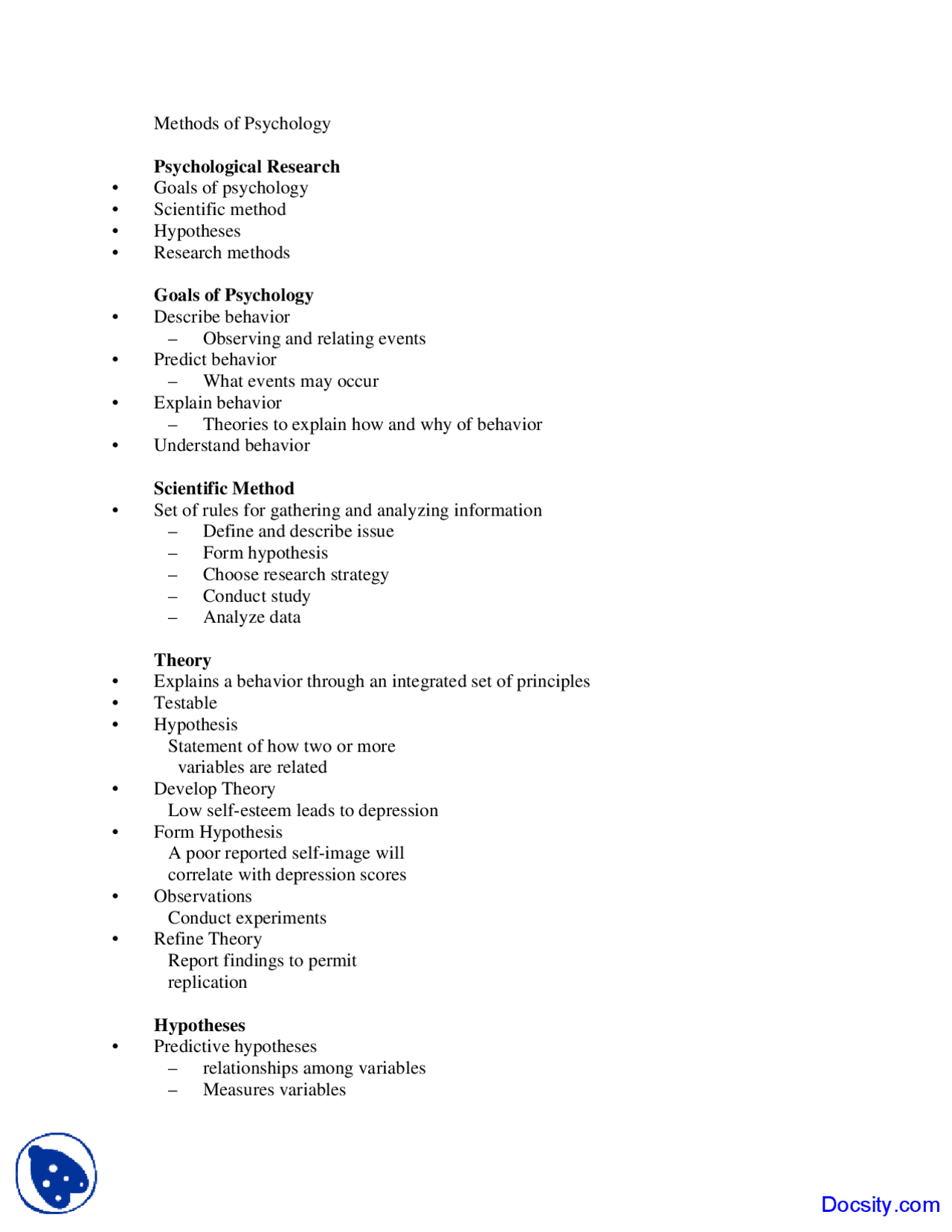 Methods of Psychology - Fundamentals of Psychology - Lecture Notes ...