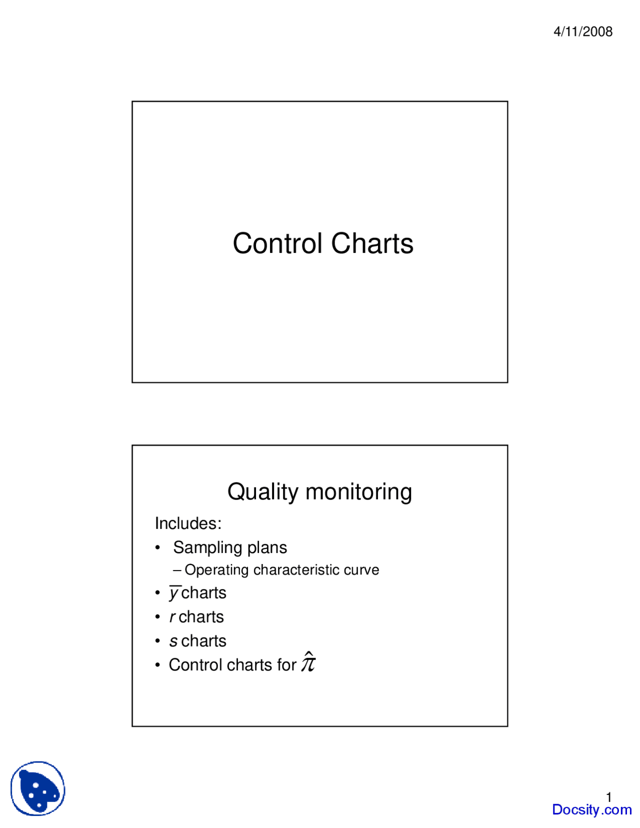 Control Charts - Biology - Lecture Slides - Docsity