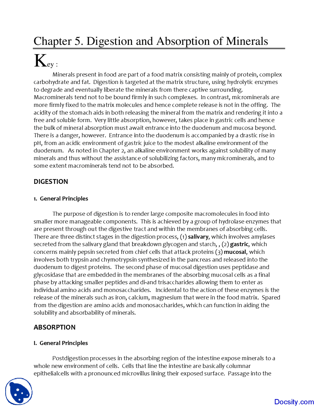 Digestion and Absorption - Nutrition - Lecture Notes - Docsity