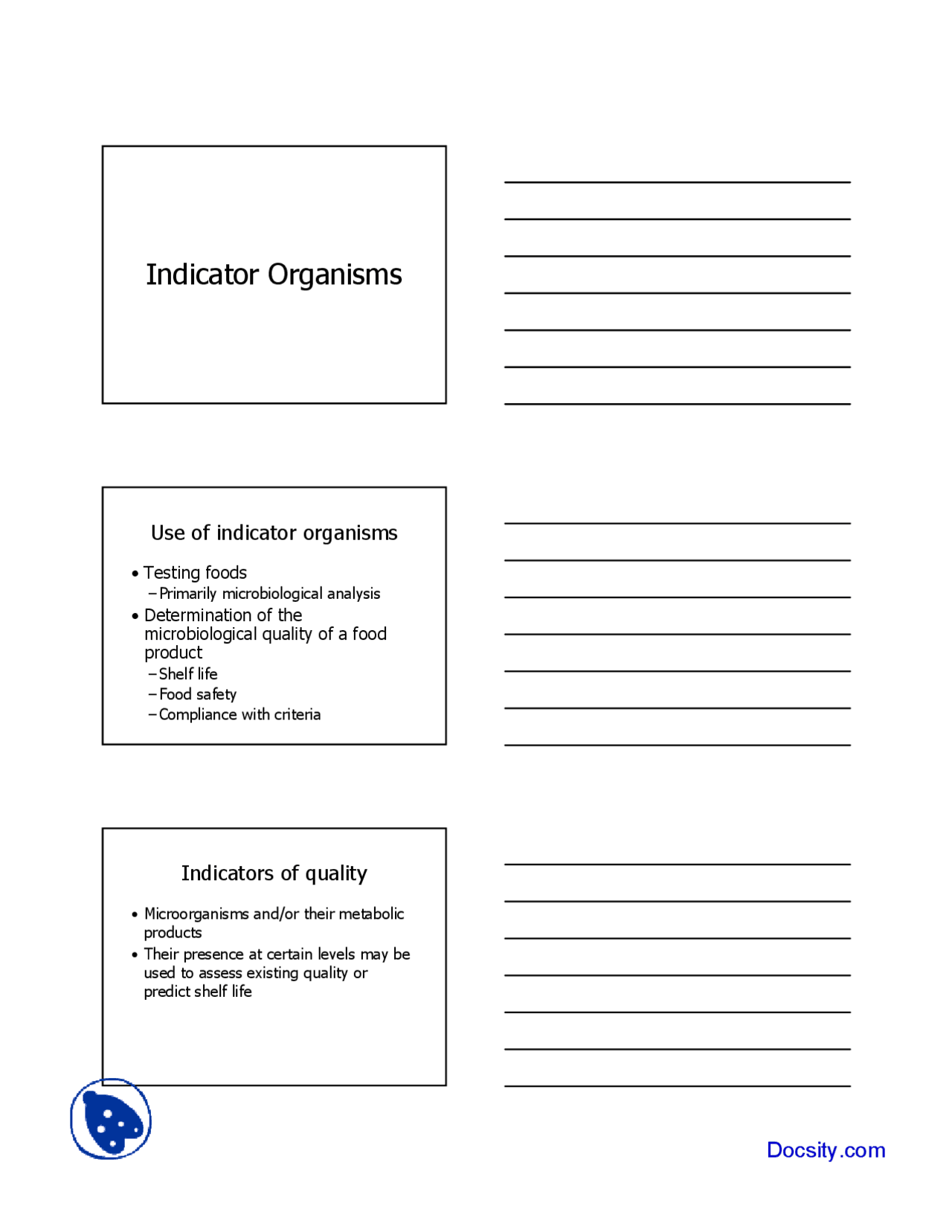 Indicator Organisms Biology Lecture Slides Slides Biology Docsity