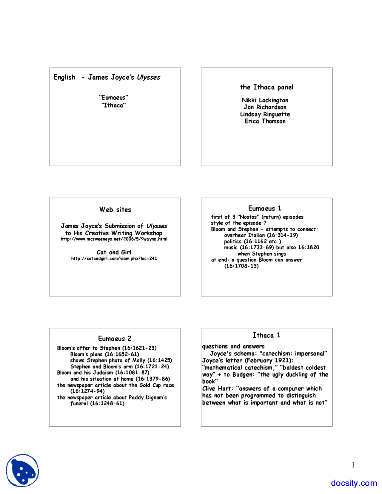 Ithaca Panel English Lecture Slides Docsity