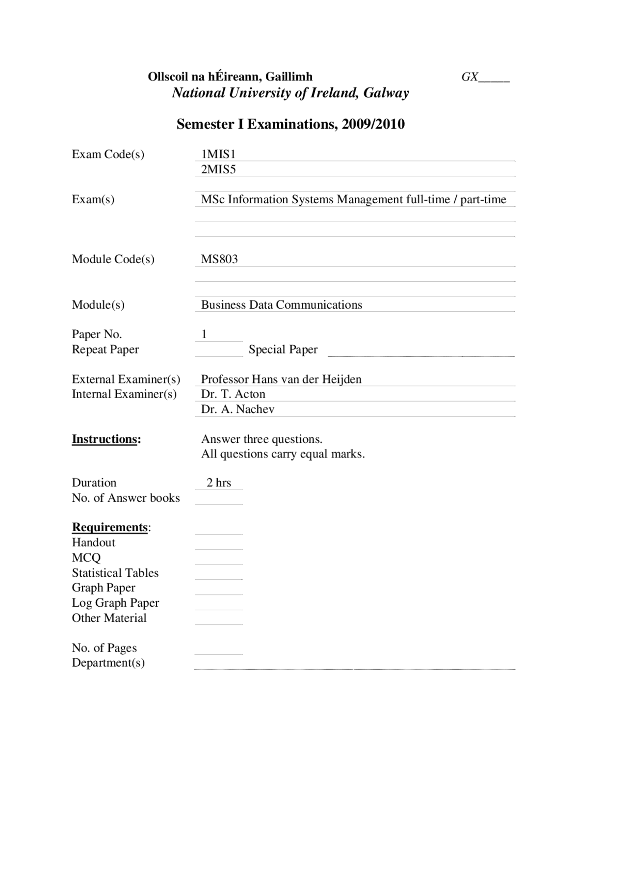 Computer Networks - Business Data Communications - Exam - Docsity