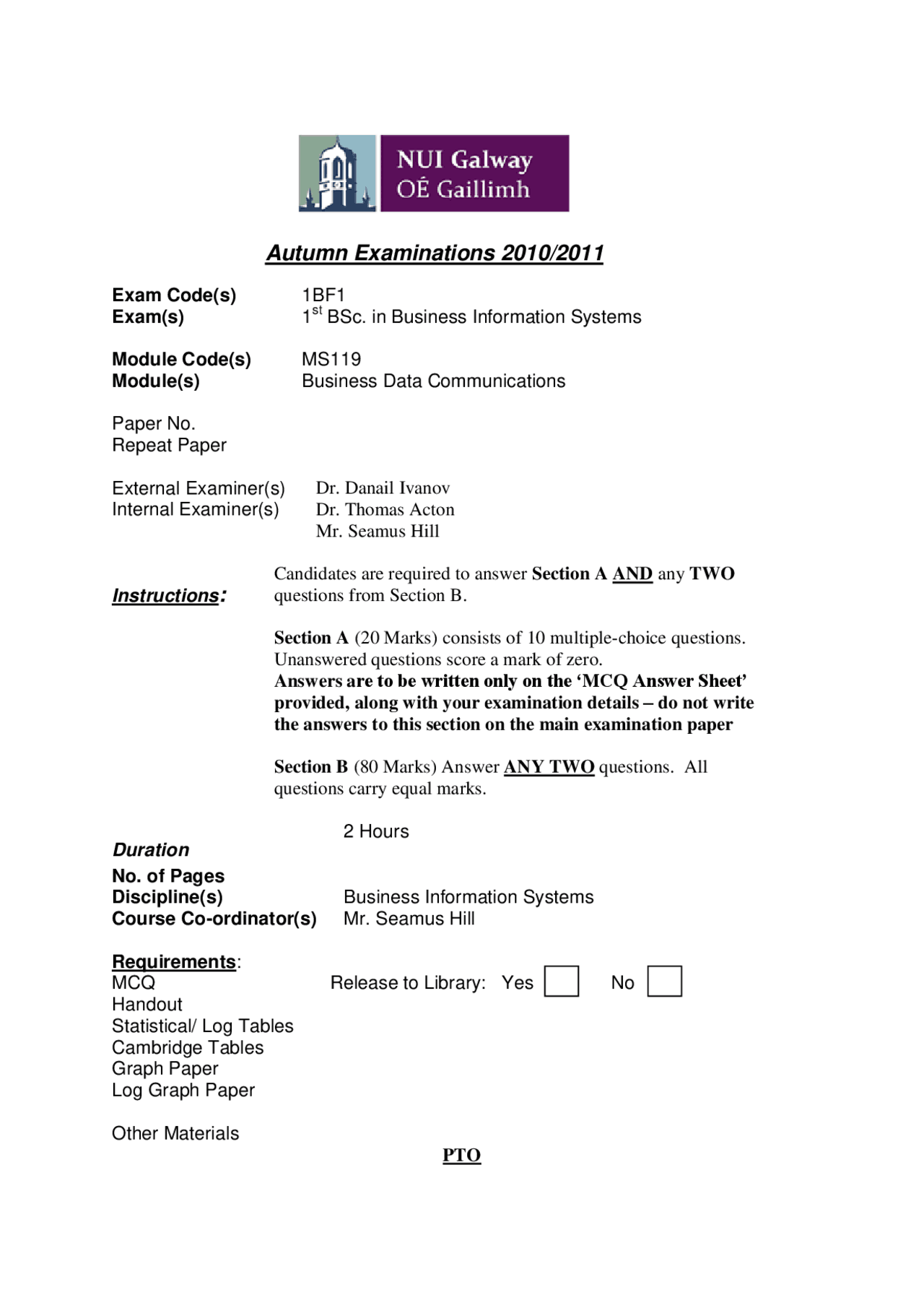 Data and Software - Business Data Communications - Exam | Exams Data ...