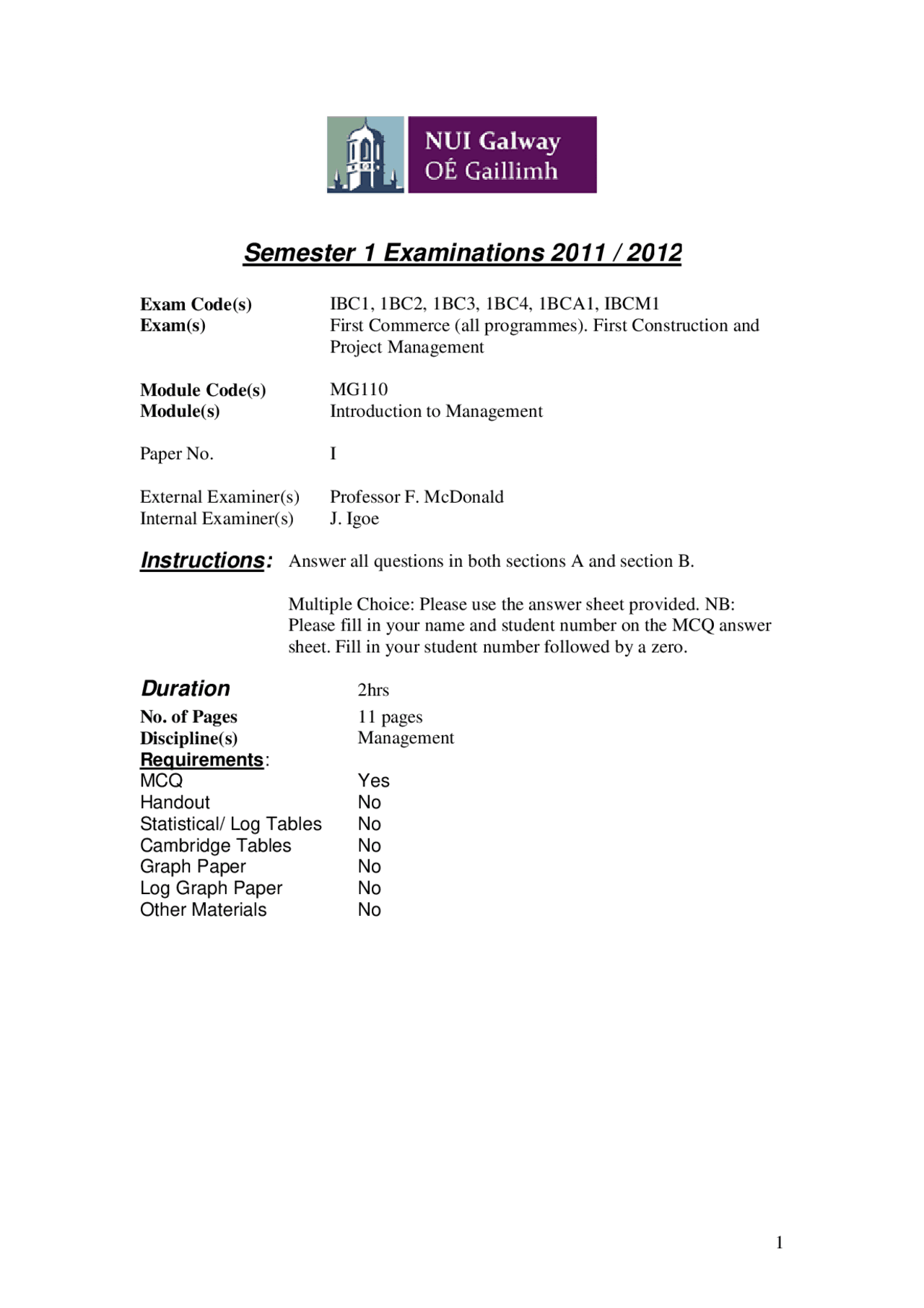 Fresh Eyes - Introduction to Management - Exam - Docsity