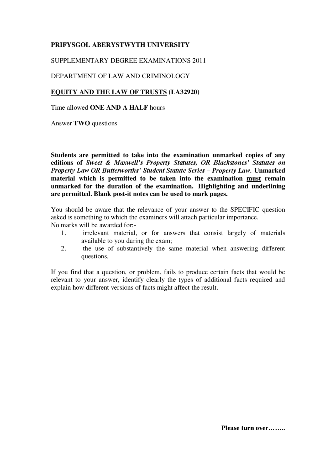 Formalities Requirements - Equity and the Law of Trusts - Past Exam ...