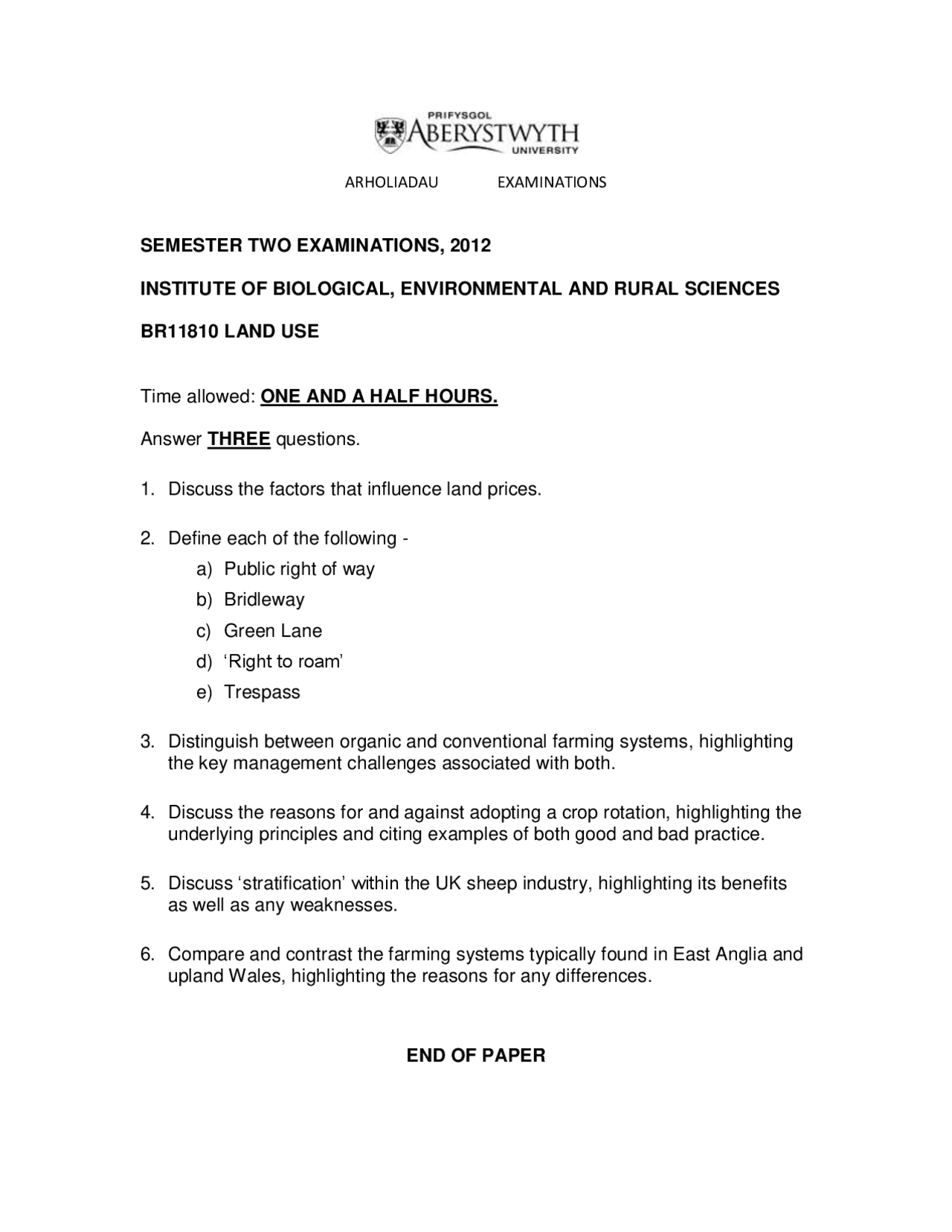 Land Prices Land Use Exam Docsity