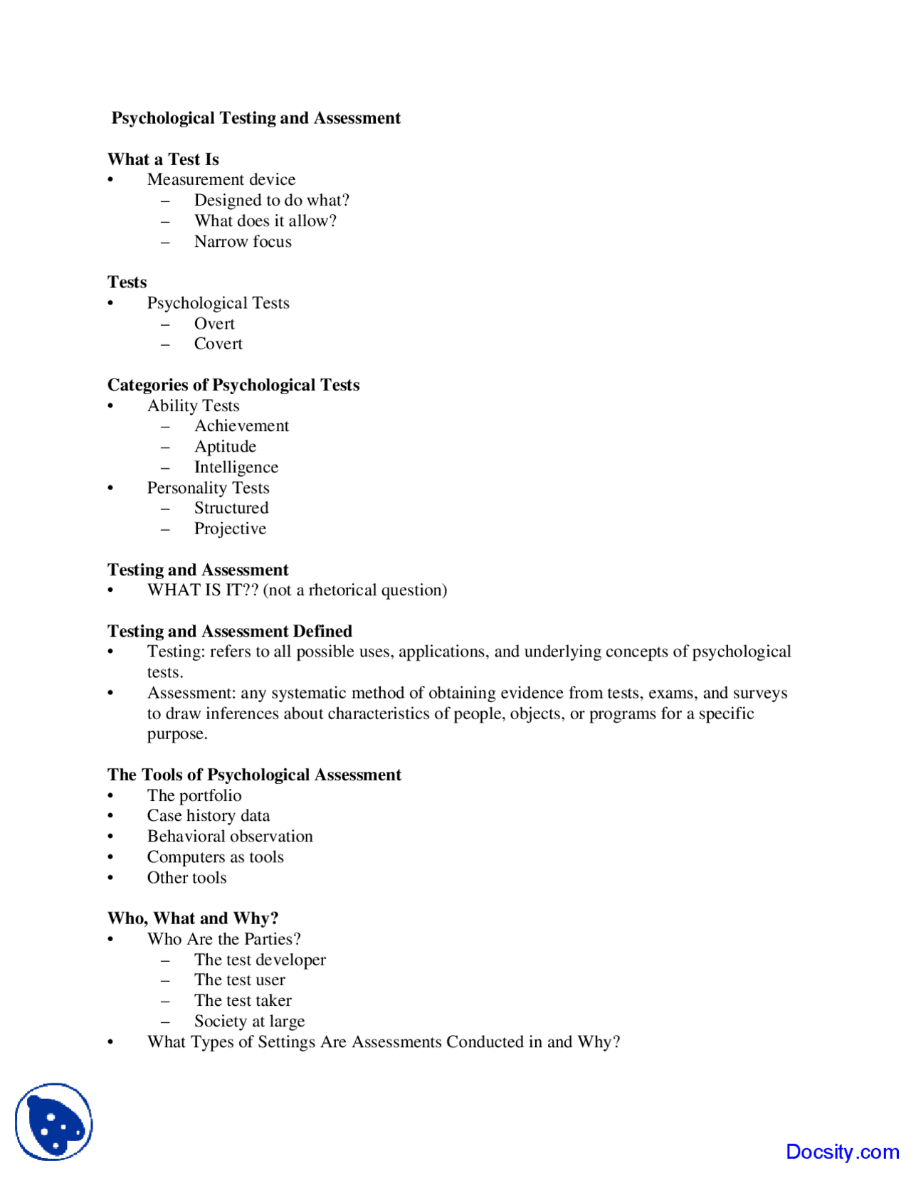 Psychological Testing and Assessment - Tests and Measurements - Lecture ...