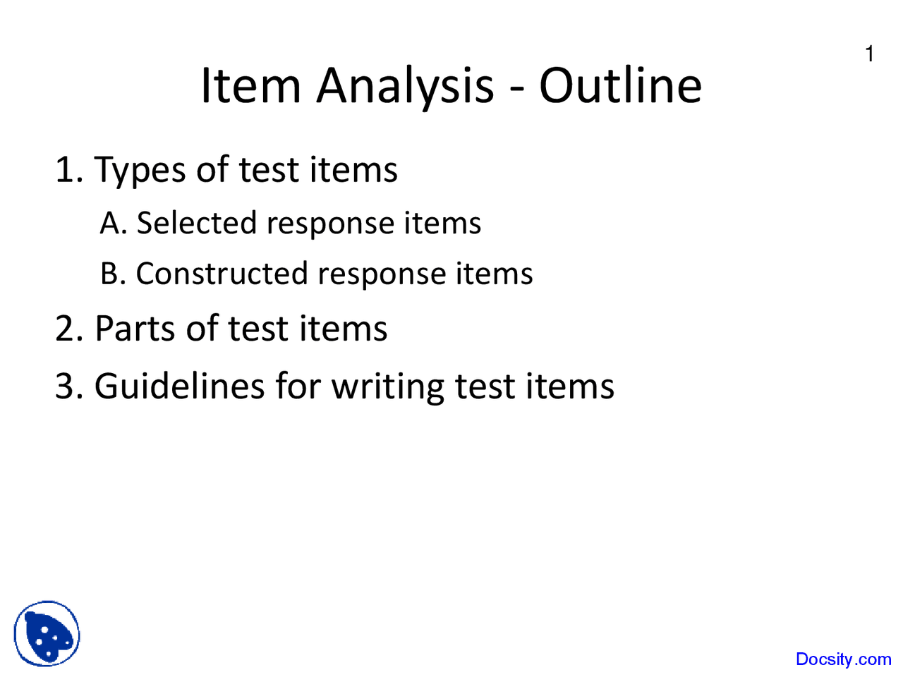 Item Analysis - Introduction to Test and Measurement - Lecture Slides ...