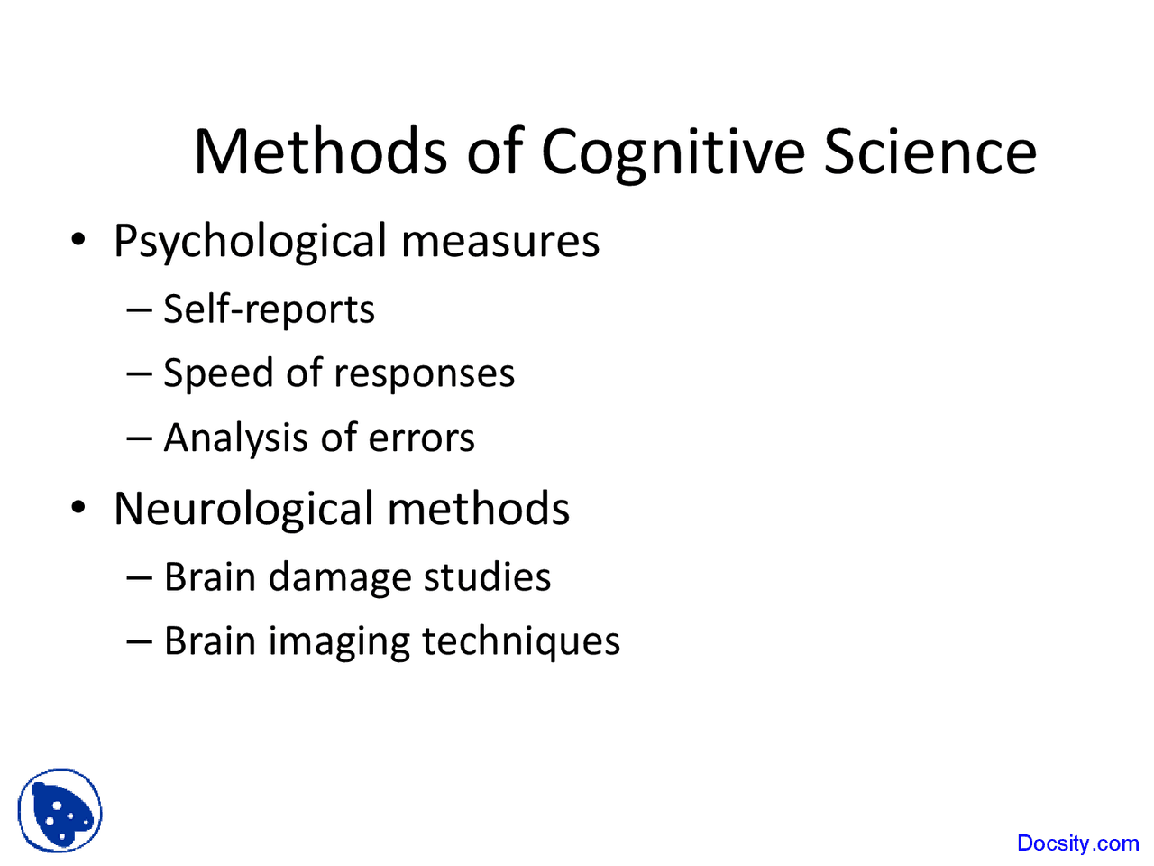 Methods of Cognitive Science Introduction to Cognitive Science