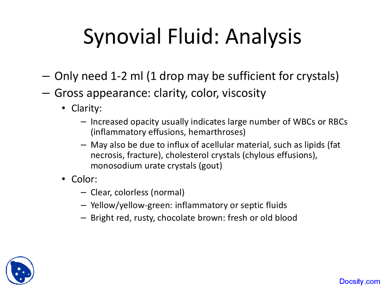 Synovial Fluid Introduction to General Medicine Lecture Slides