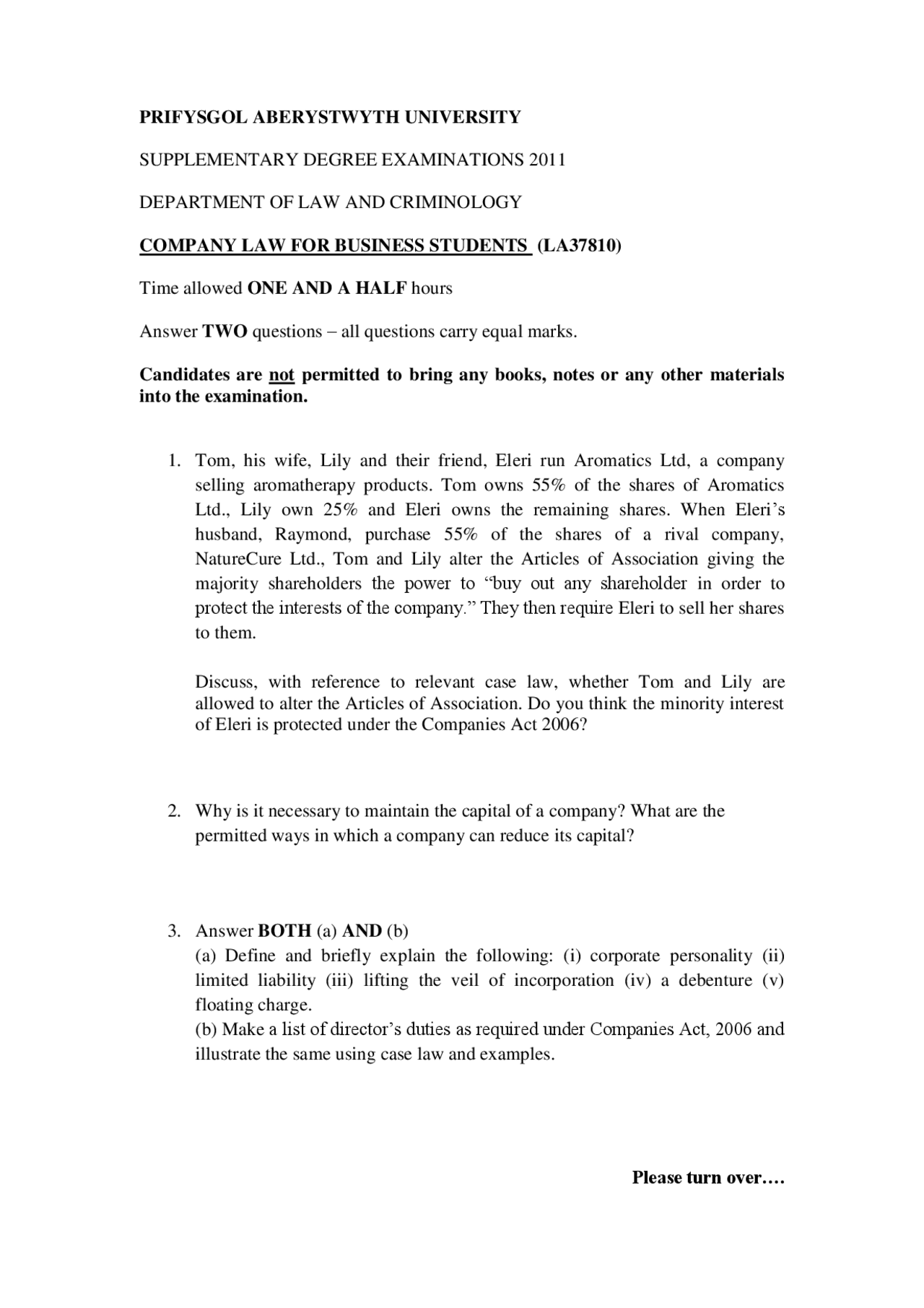 Articles of Association - Company Law for Business Students - Exam ...