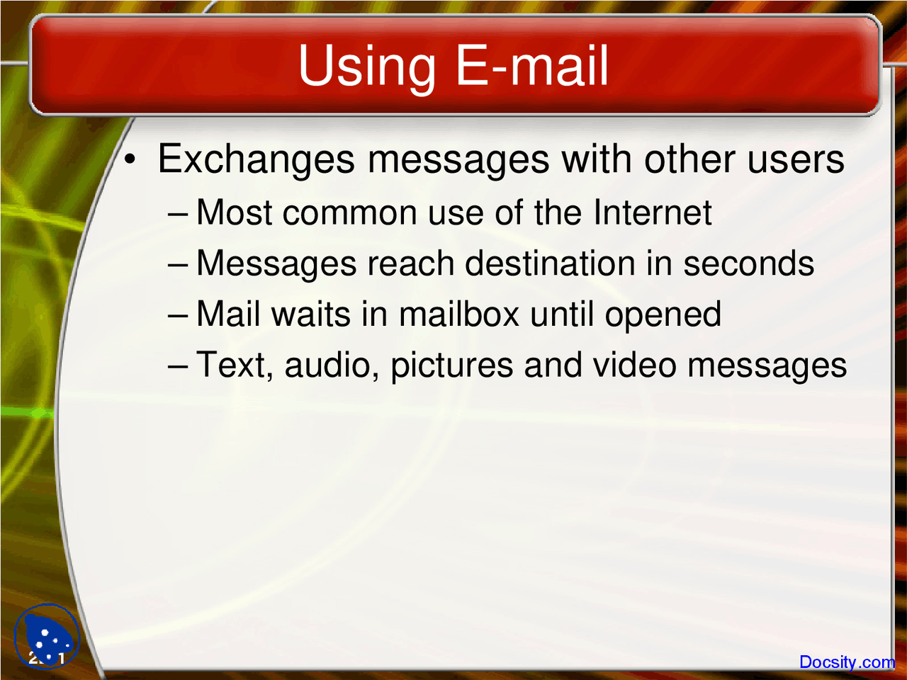 Using E-mail - Lecture Slides - Docsity