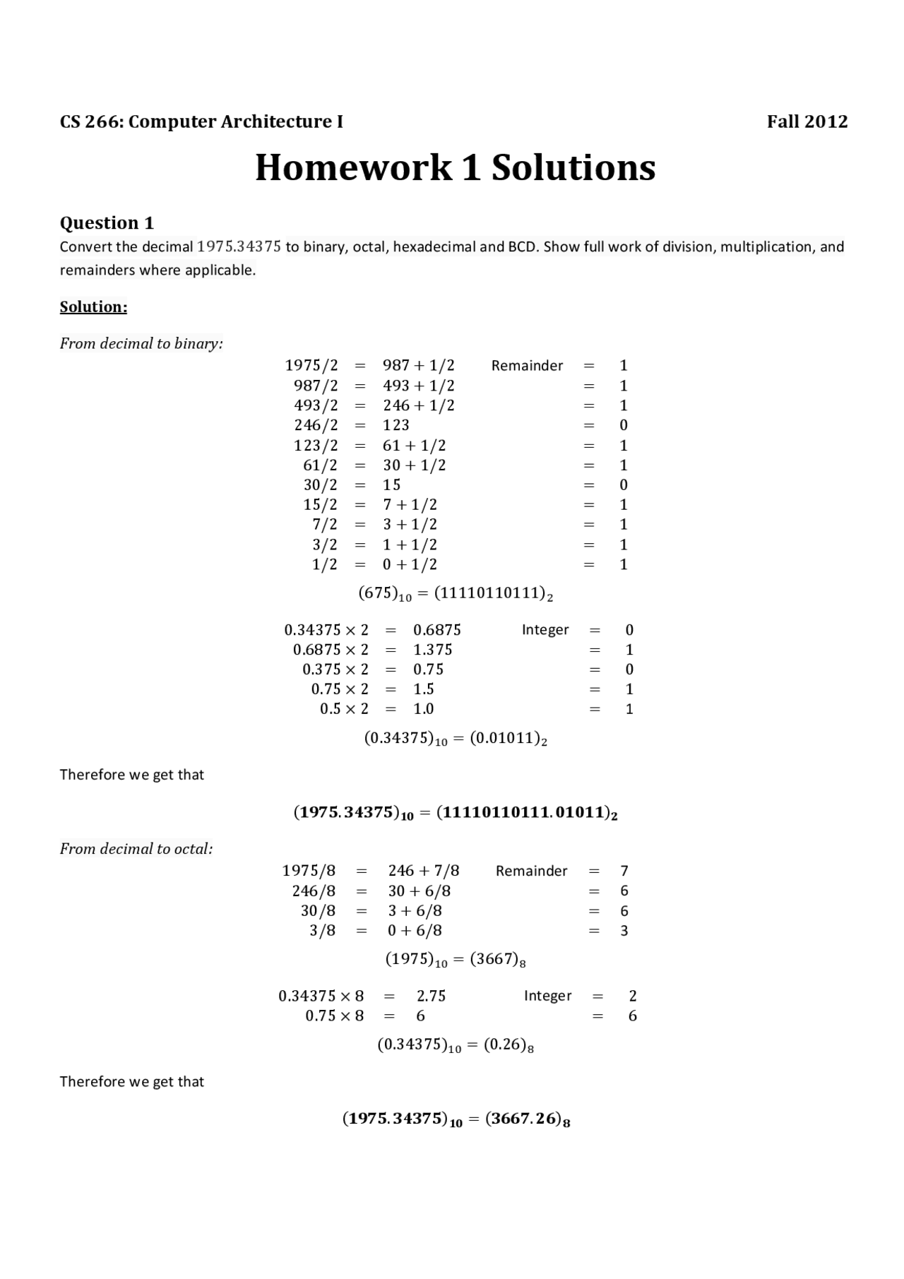 Homework 1 Solutions - Computer Architecture I: Logic and Computer ...
