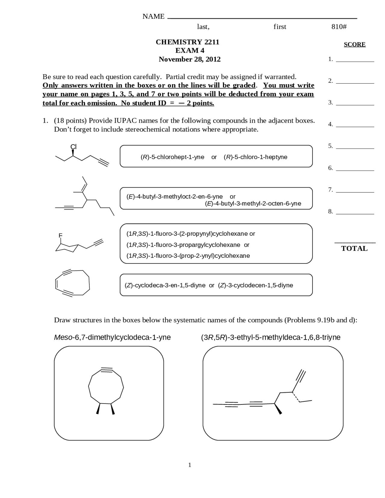 Exam 4 - Modern Organic Chemistry I | CHEM 2211 - Docsity