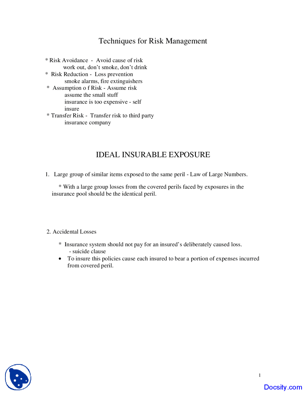 Techniques for Risk Management - Finance and Economics - Lecture Notes ...