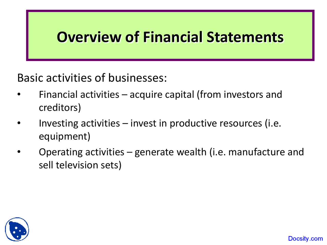 Overview of Financial Statements - Financial Accounting and Reporting ...