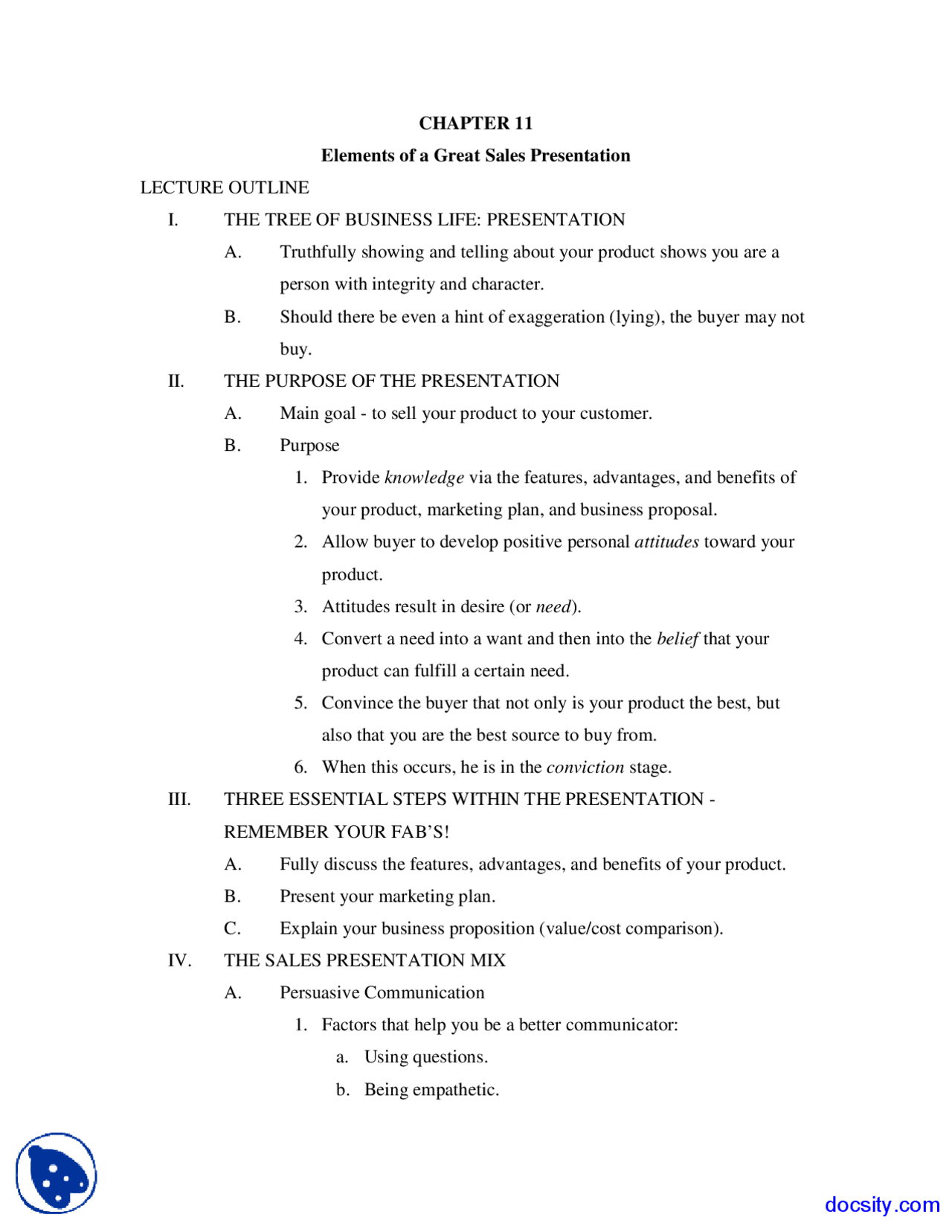 Selling Module Notes Great Sales - Fundamentals of Selling - Lecture Notes - Docsity