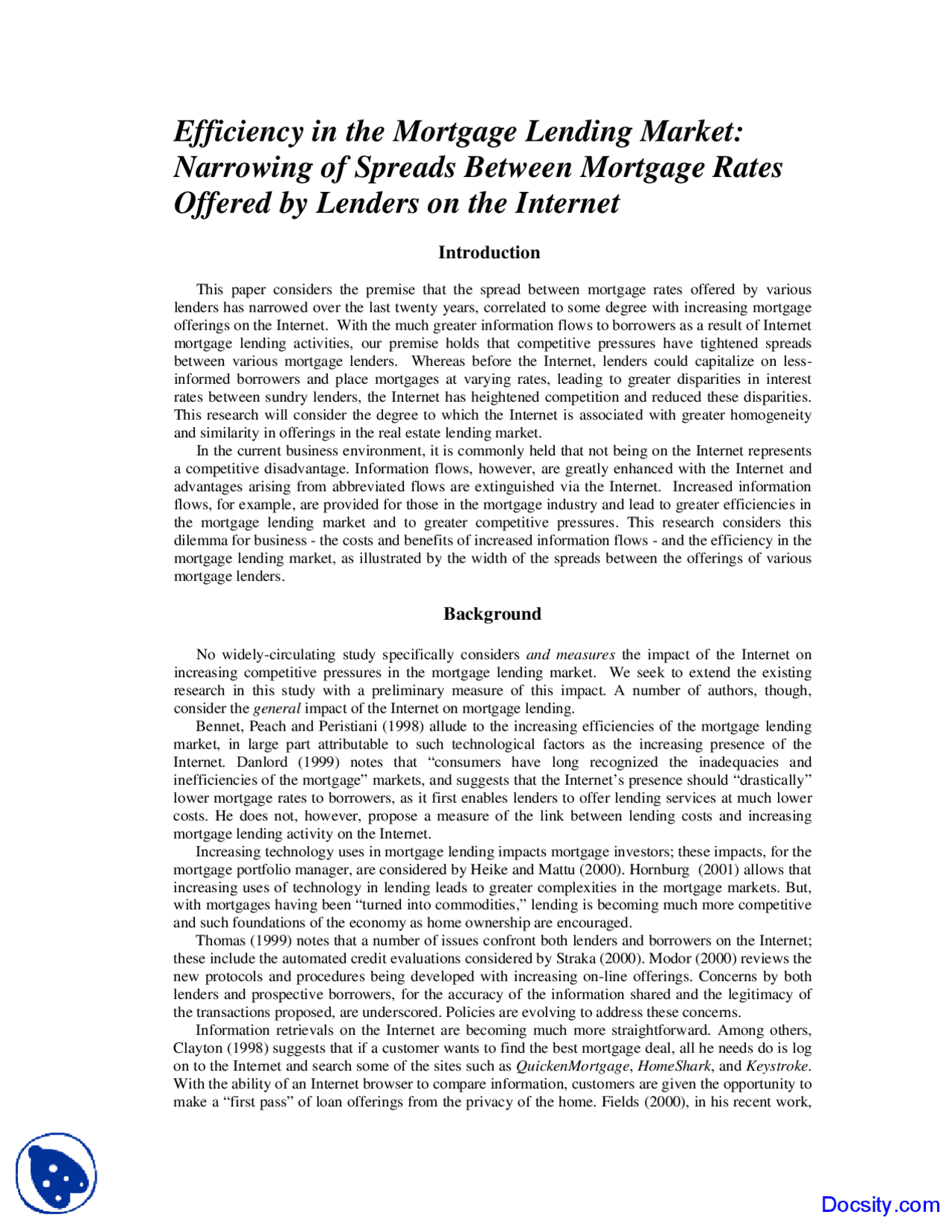Efficiency in the Mortgage Lending Market - Operations Management ...