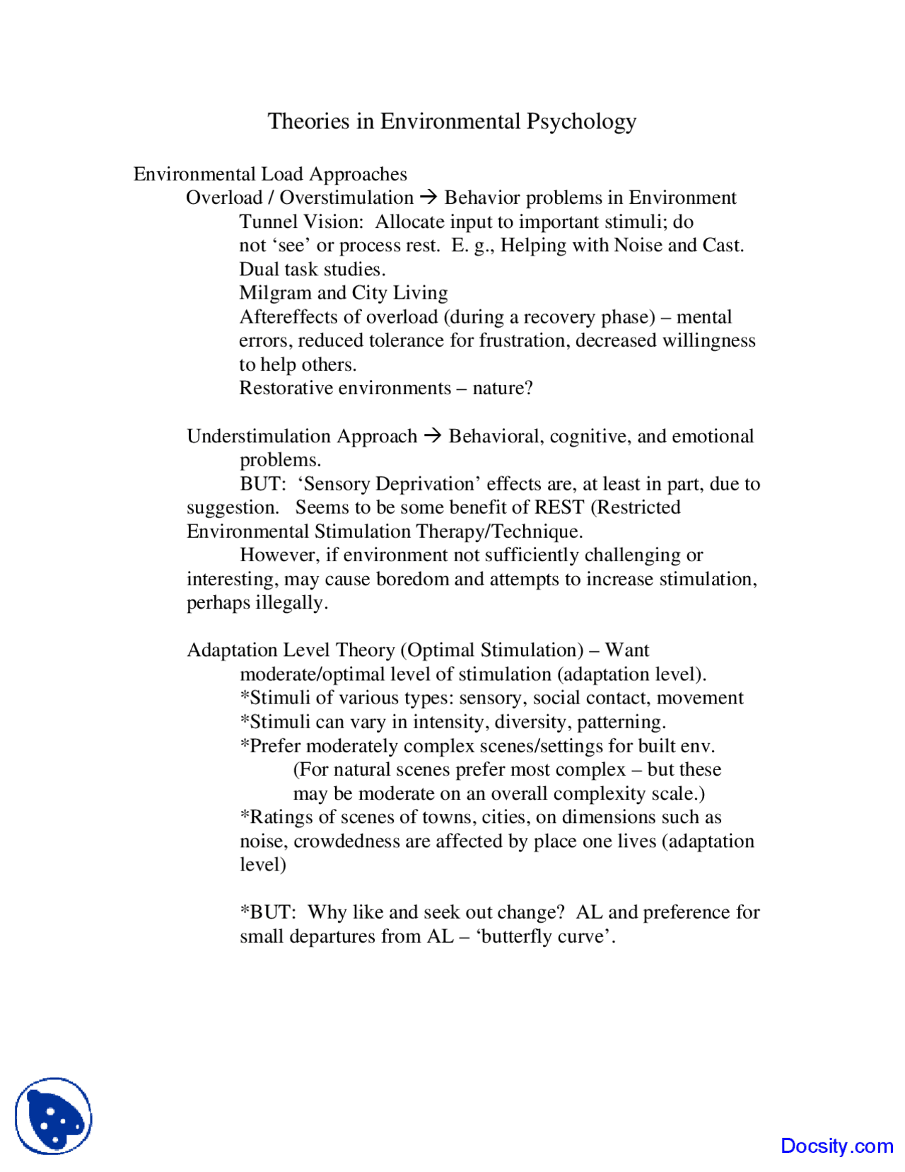Environmental Load Approaches - Environmental Psychology - Handouts ...