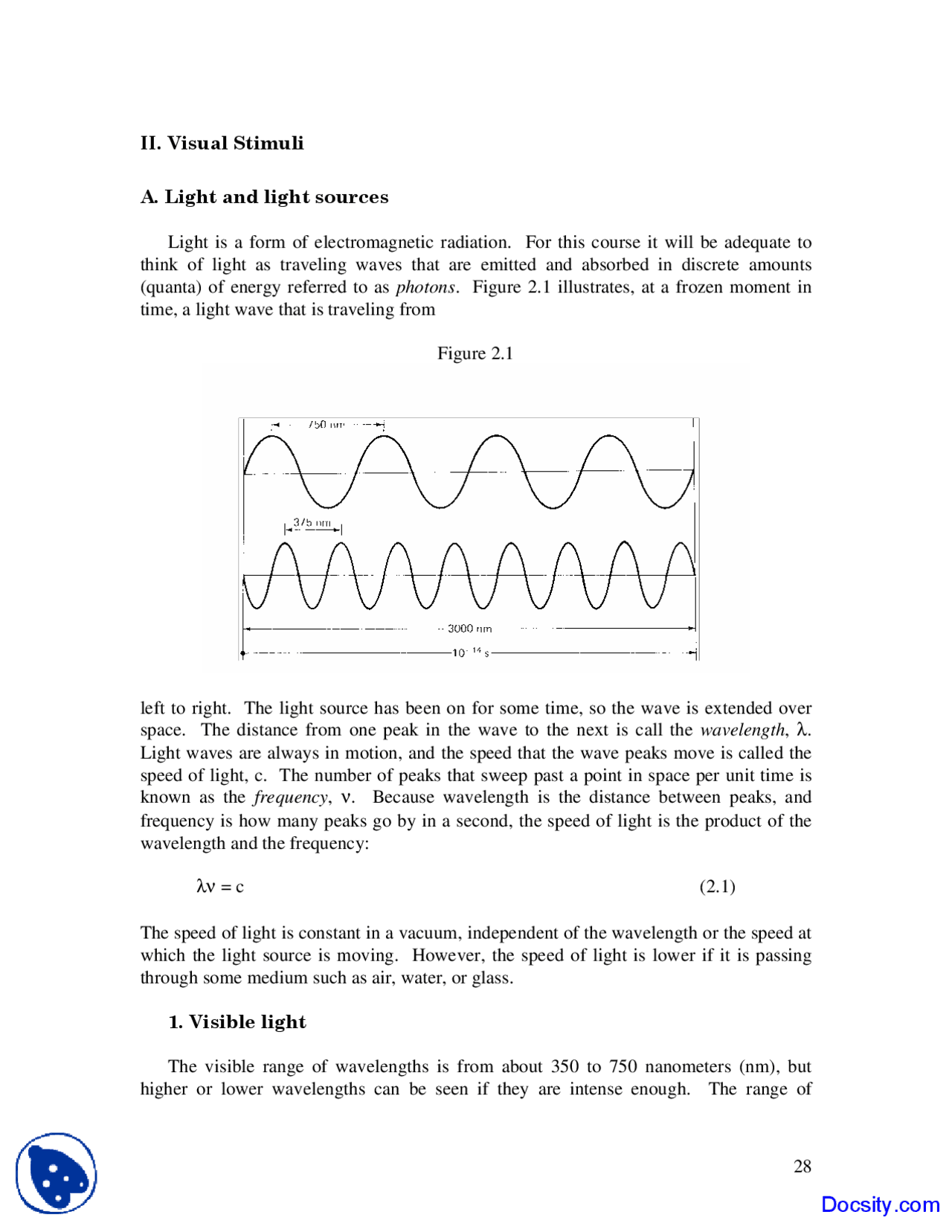 Light and light sources - Vision Systems - Lecture Notes - Docsity