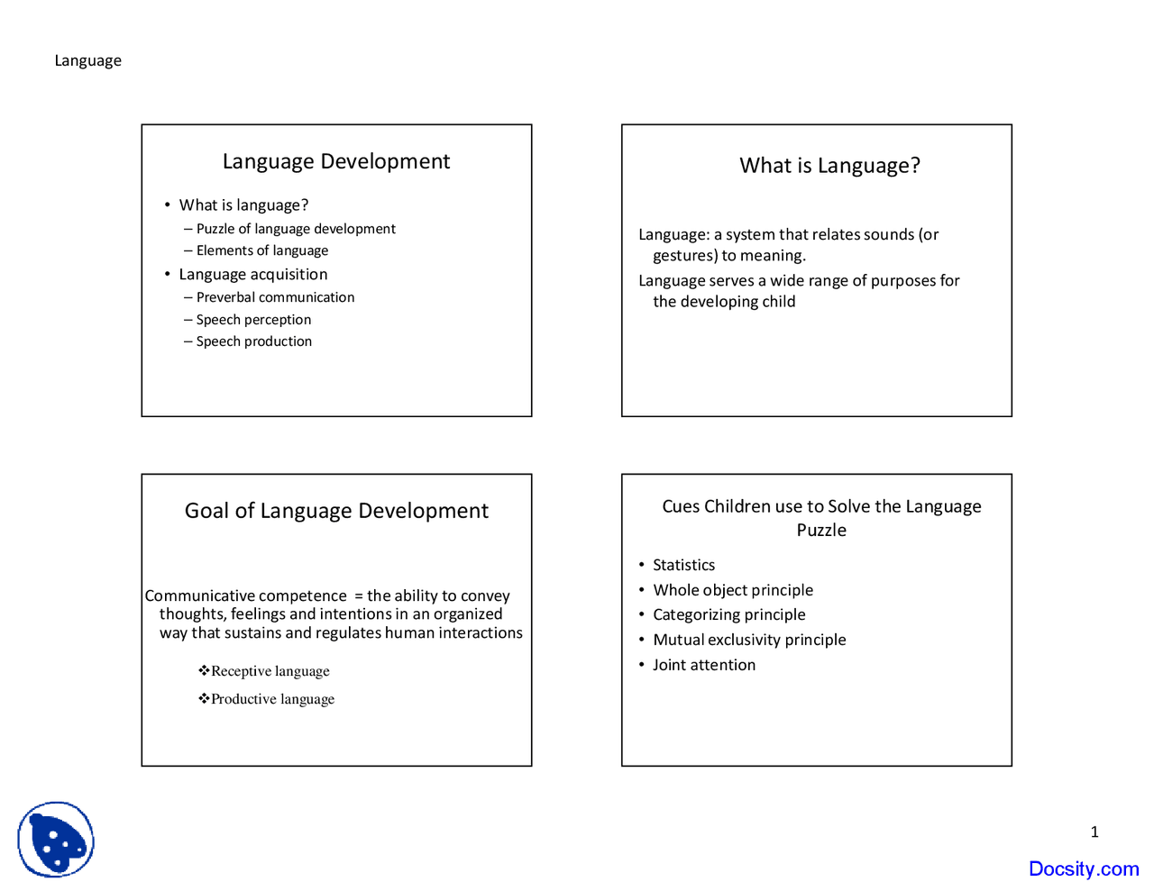 Language Development - Human Development - Lecture Slides - Docsity