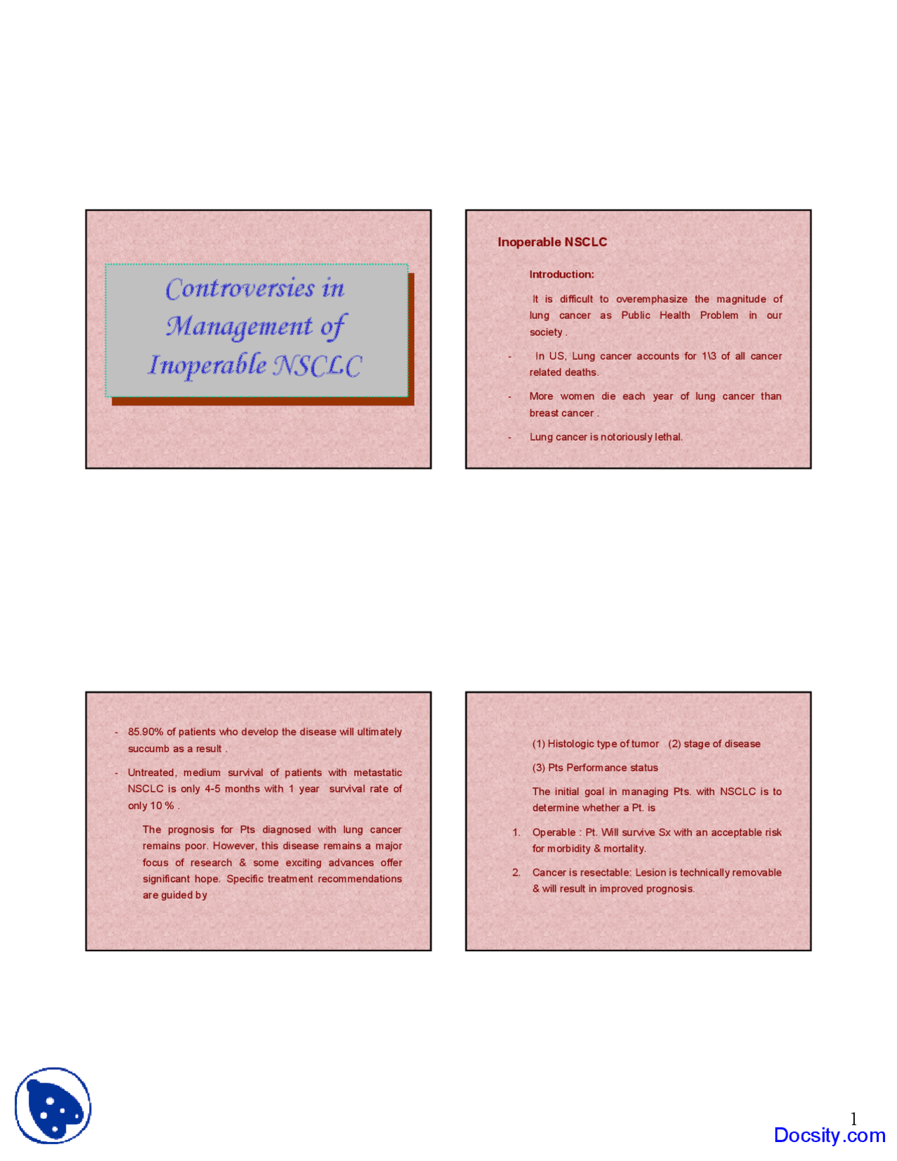 Management of Inoperable NSCLC - Pulmonary Medicine - Lecture Slides ...
