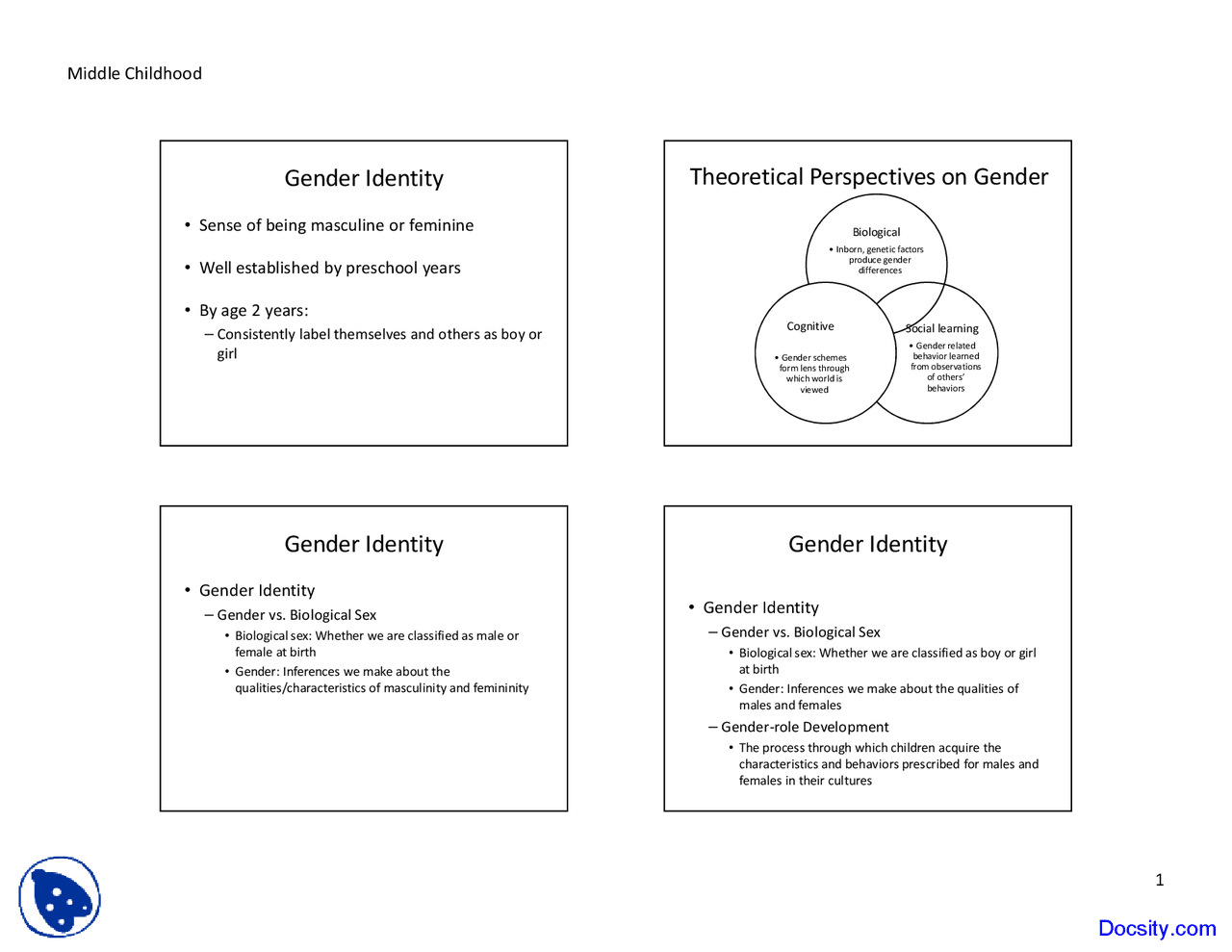 Gender Development - Human Development - Lecture Slides - Docsity