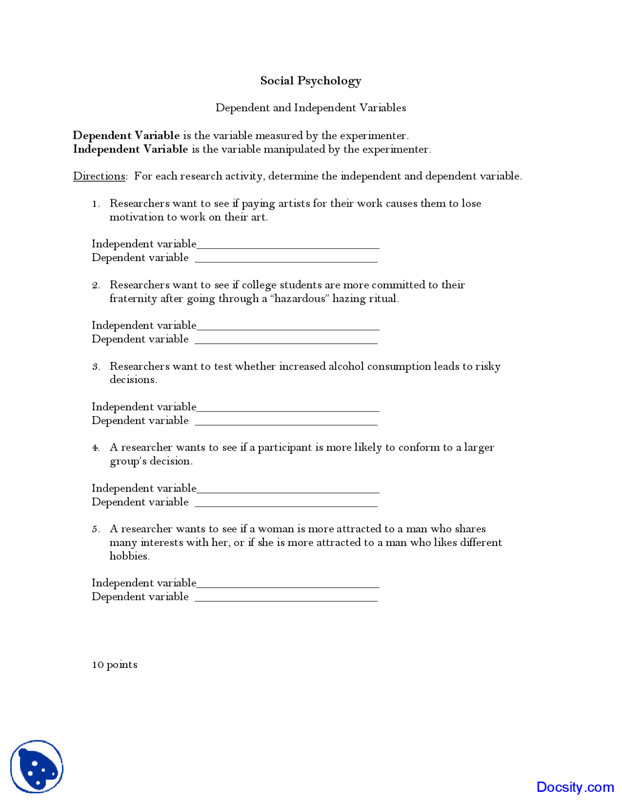 Dependent and Independent Variables - Social Psychology 