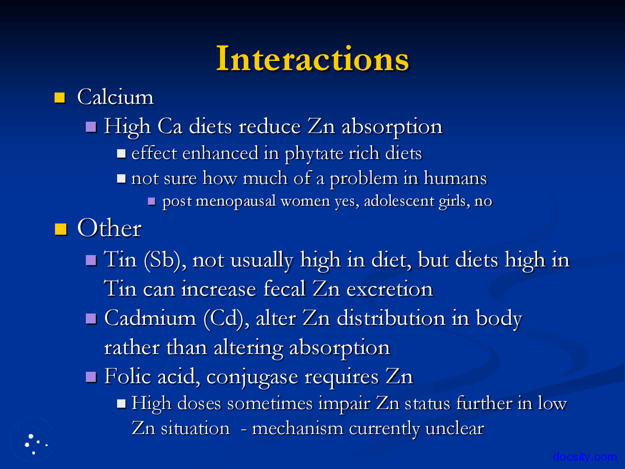 Zinc Interactions and Functions Nutrition Lecture Slides Docsity