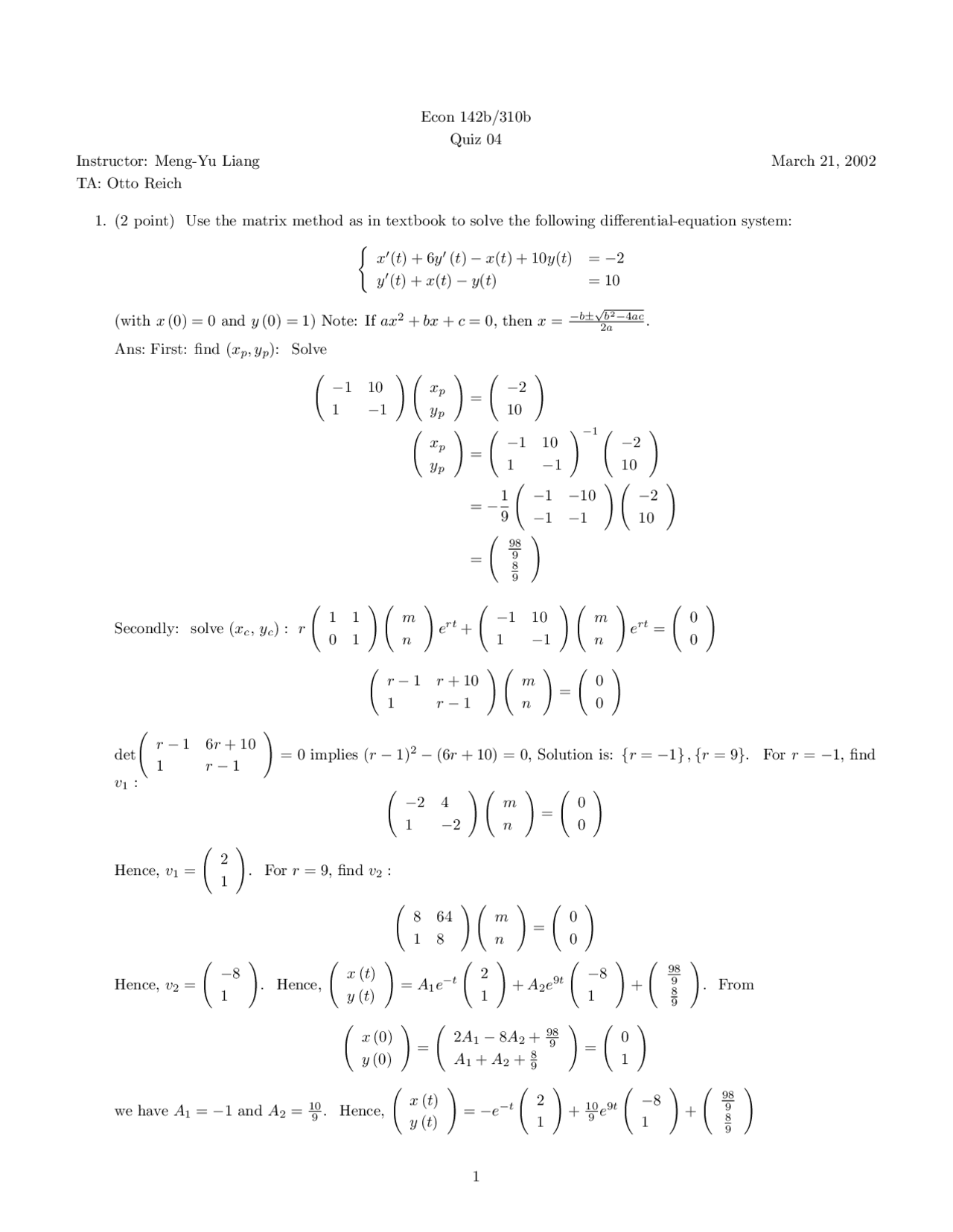 Differential Equation System Principles Of Mathematical Economics