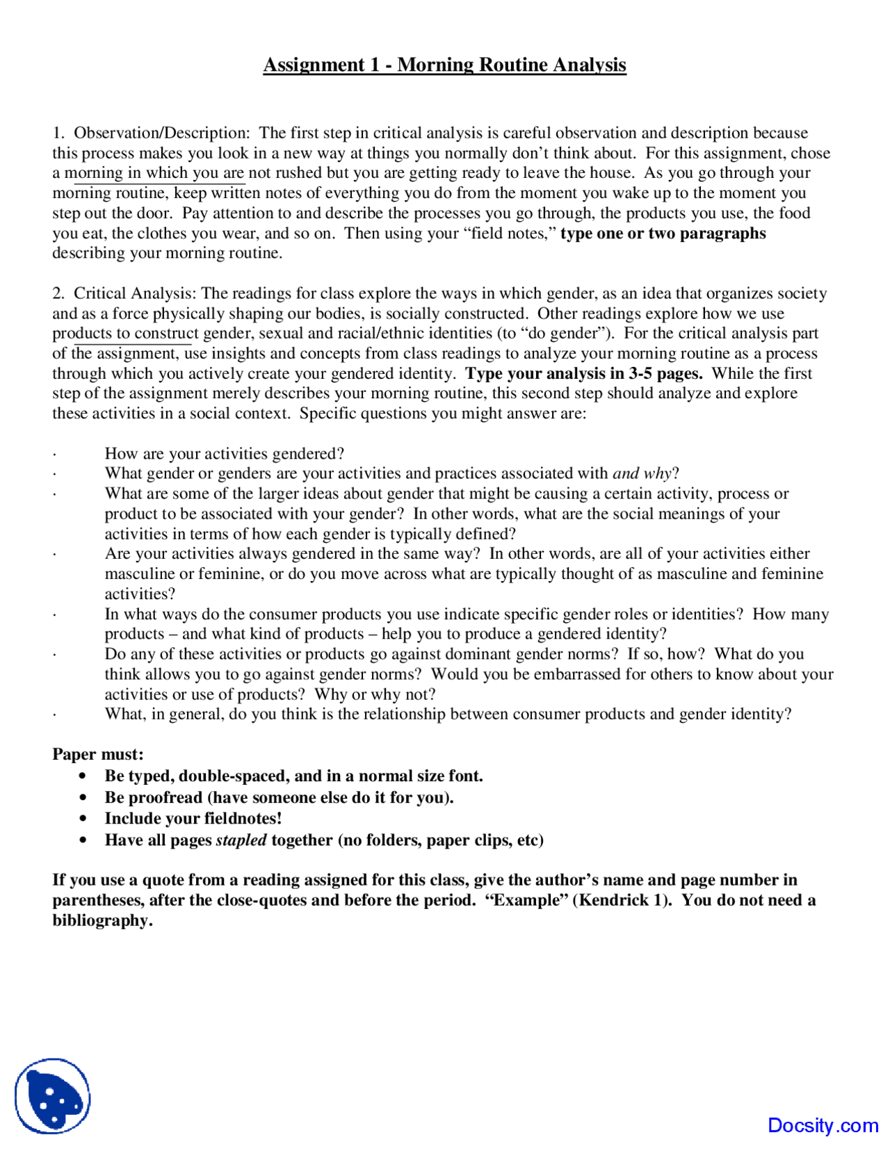 Morning Routine Analysis - Women Studies - Assingment | Exercises ...