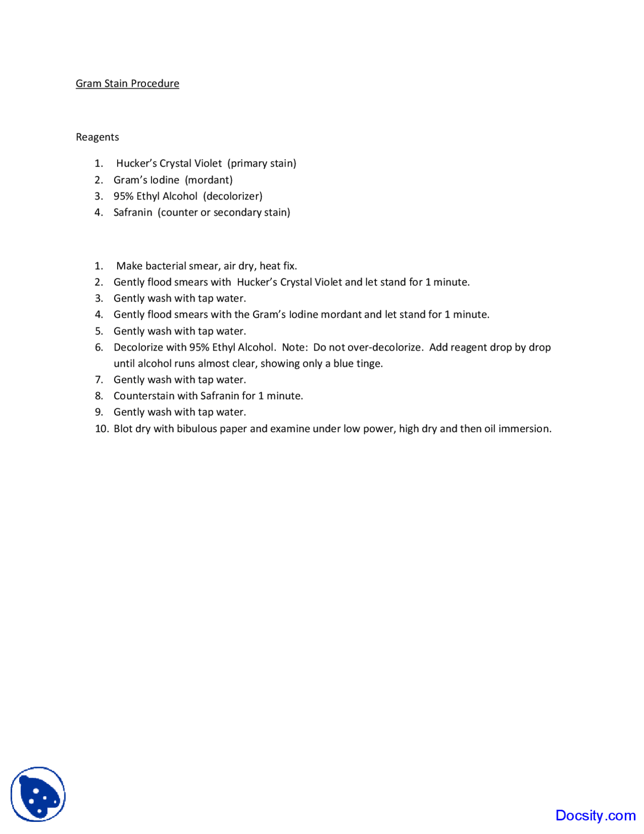 Gram Stain Procedure - Fundamentals of Microbiology - Lecture Notes ...