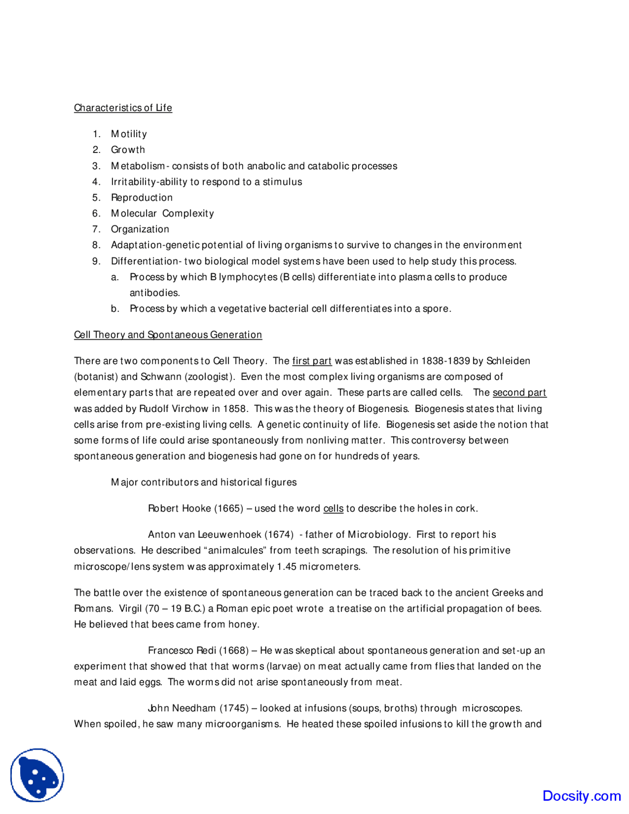 Characteristics of Life - Fundamentals of Microbiology - Lecture Notes ...
