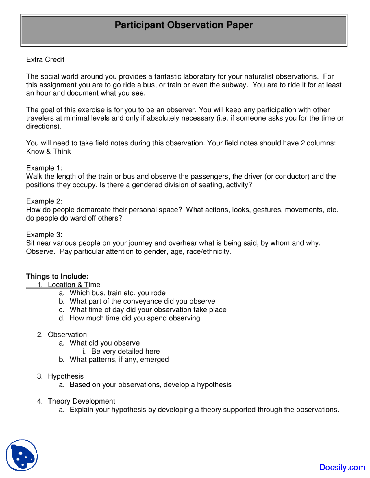 Participant Observation Paper - Introduction to Research Methods ...
