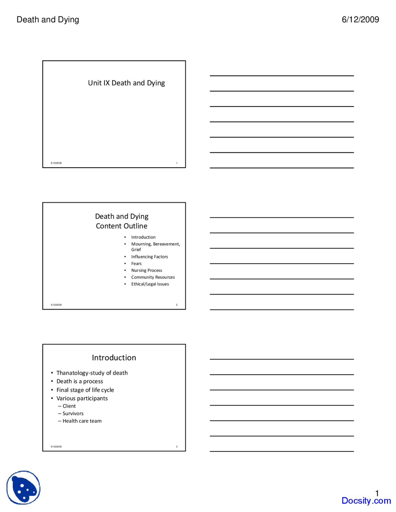 Death and Dying - Nursing - Lecture Slides - Docsity