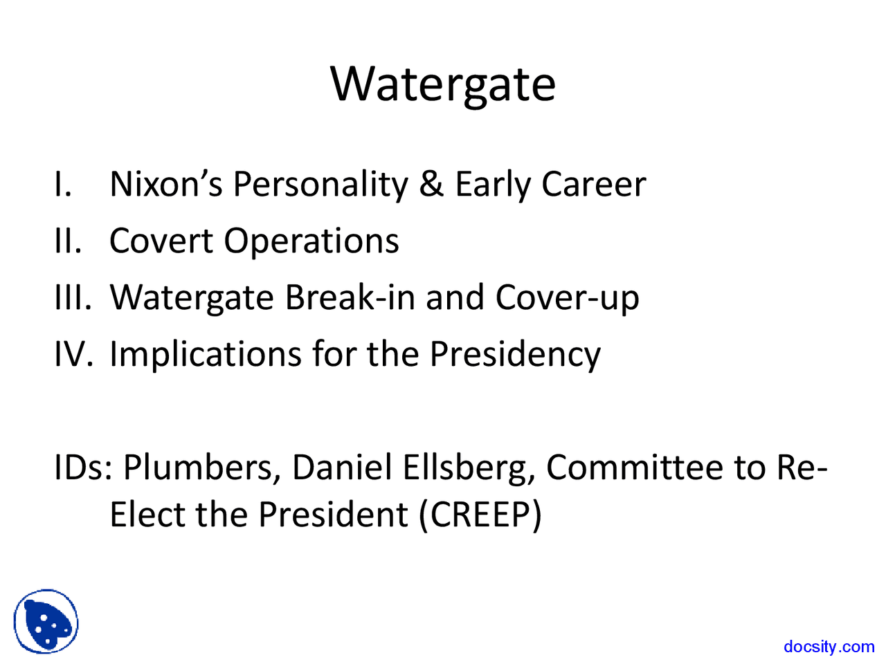Watergate - History of United States - Lecture Slides - Docsity