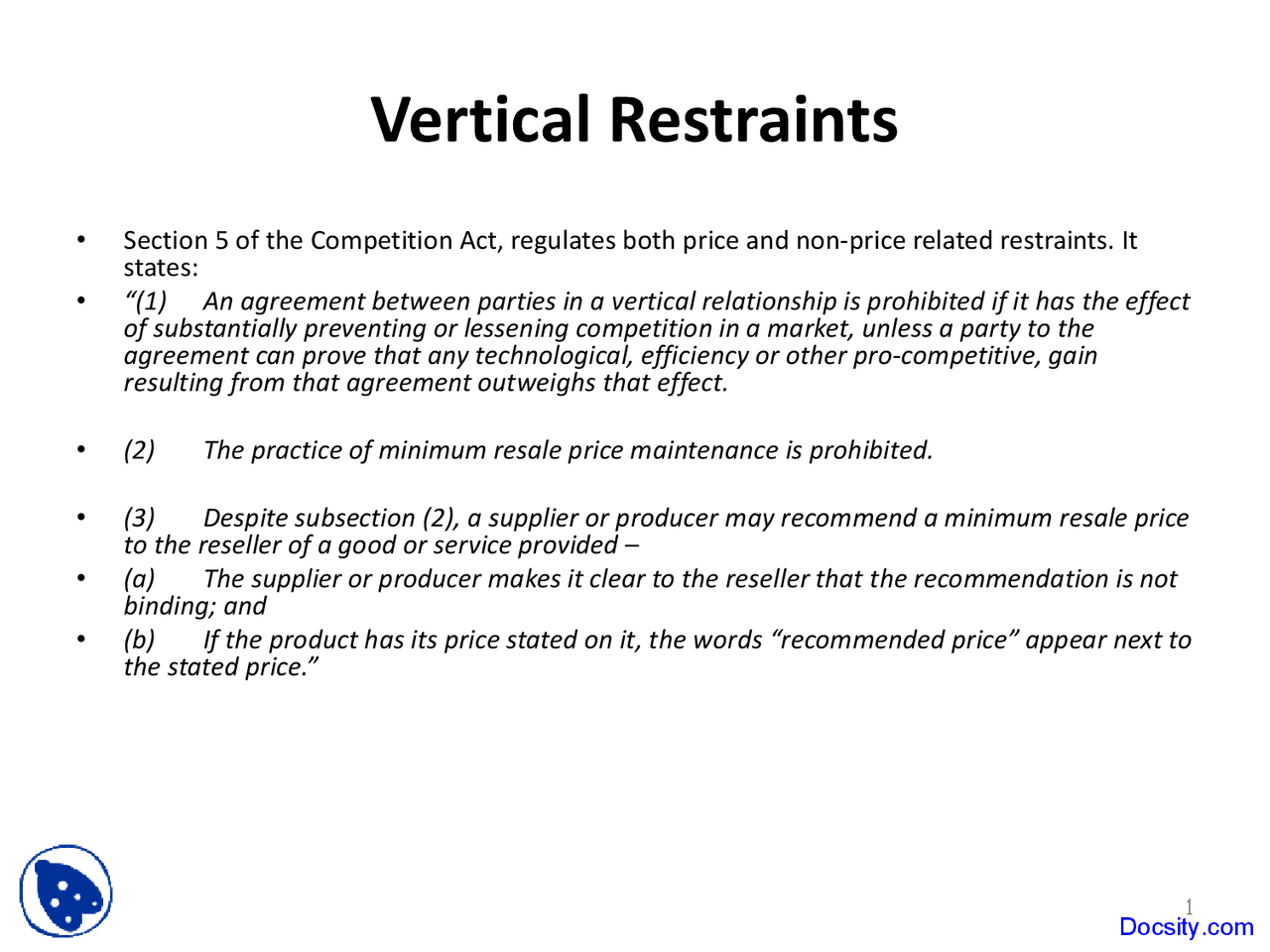 Vertical Restraints Competition Law Lecture Slides Slides Competition Law and Policy Docsity