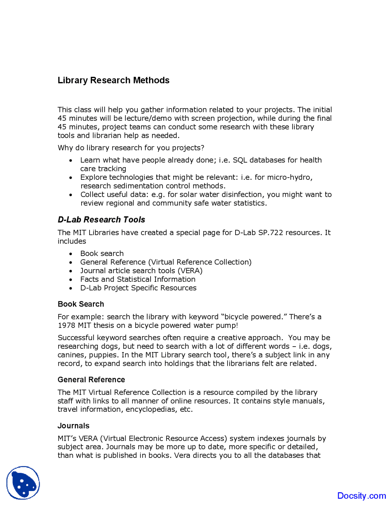Library Research Methods - Design and Dissemination - Lecture Notes ...