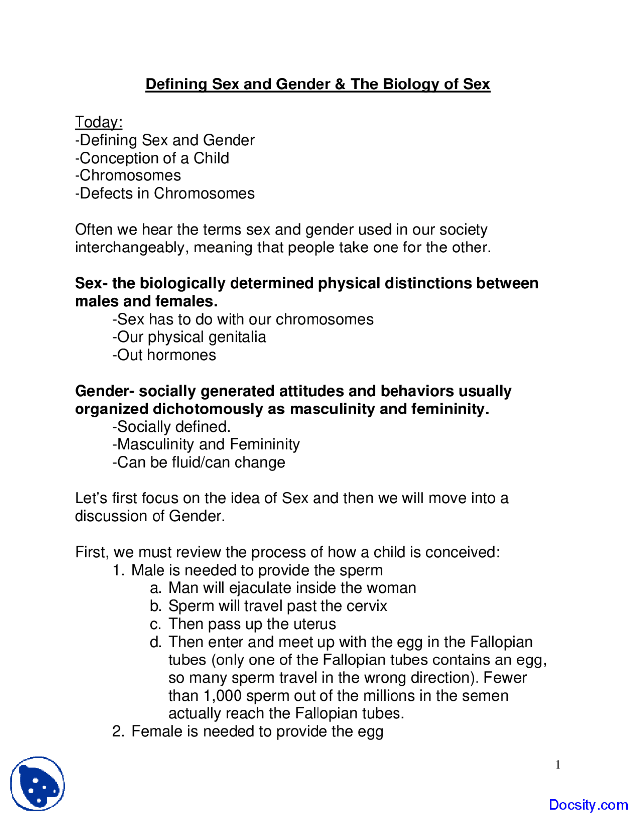 Sex, Gender and Biology - Basics of Sociology - Lecture Notes | Study ...