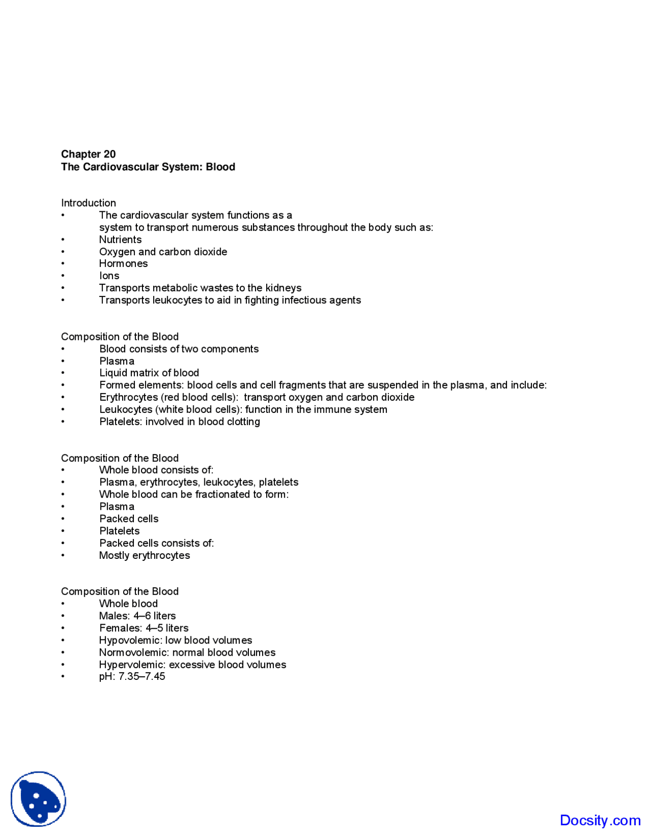 Cardiovascular System - Human Anatomy - Lecture Notes | Study notes ...