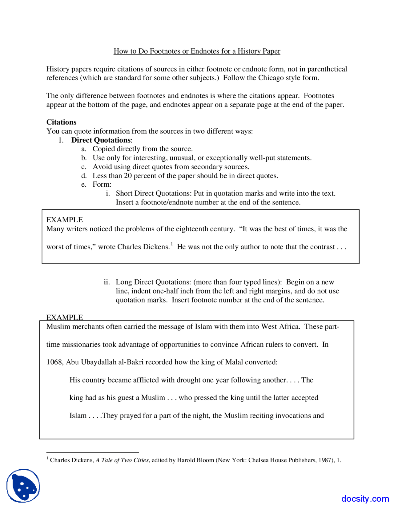Footnotes or Endnotes - History of United States - Lecture Notes - Docsity