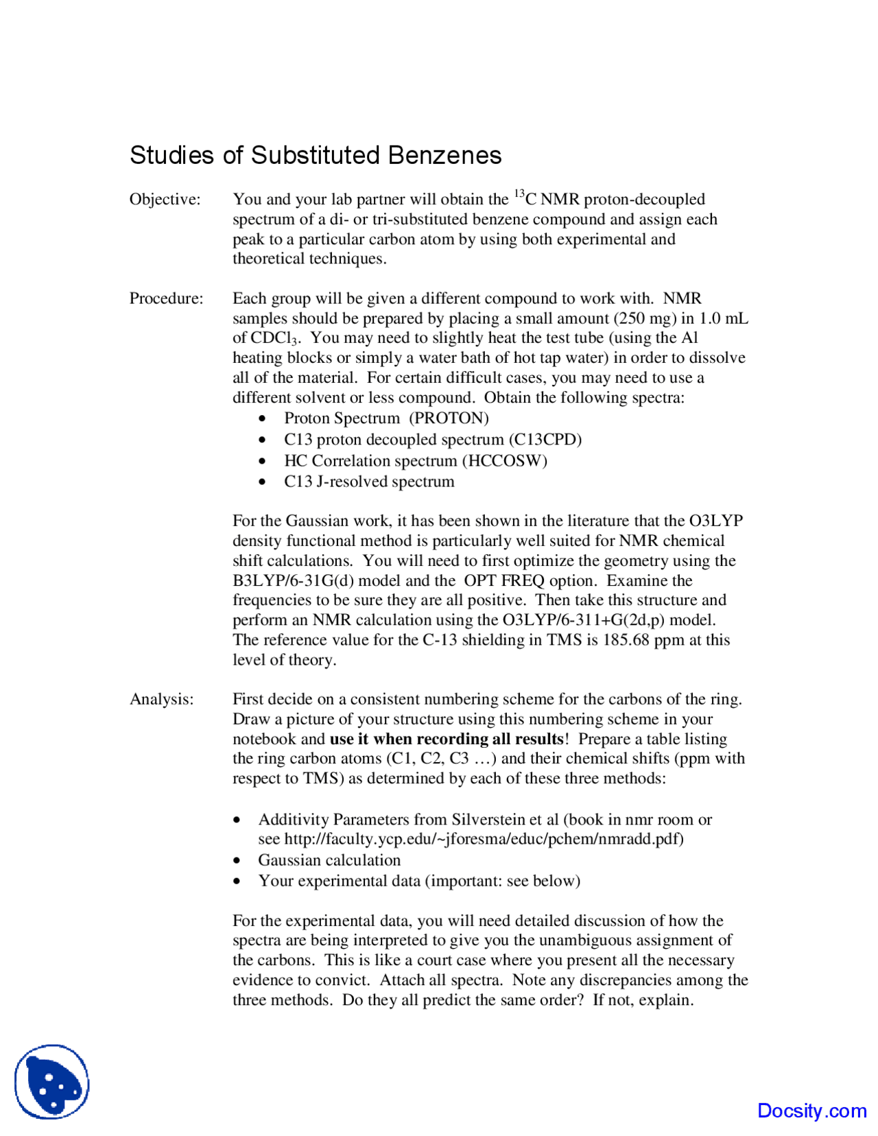 Studies of Substituted Benzenes - Physical Chemistry - Lab Handout ...
