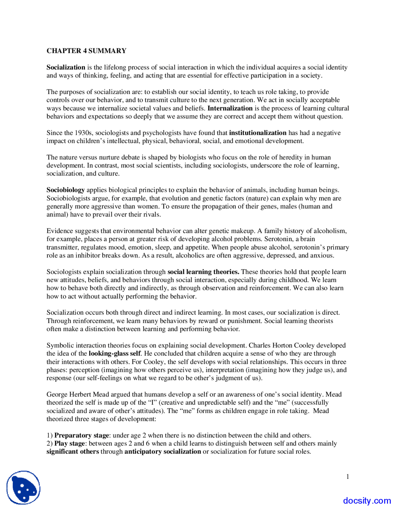 Socialization - Sociological Imagination - Lecture Notes | Study notes  Sociology | Docsity