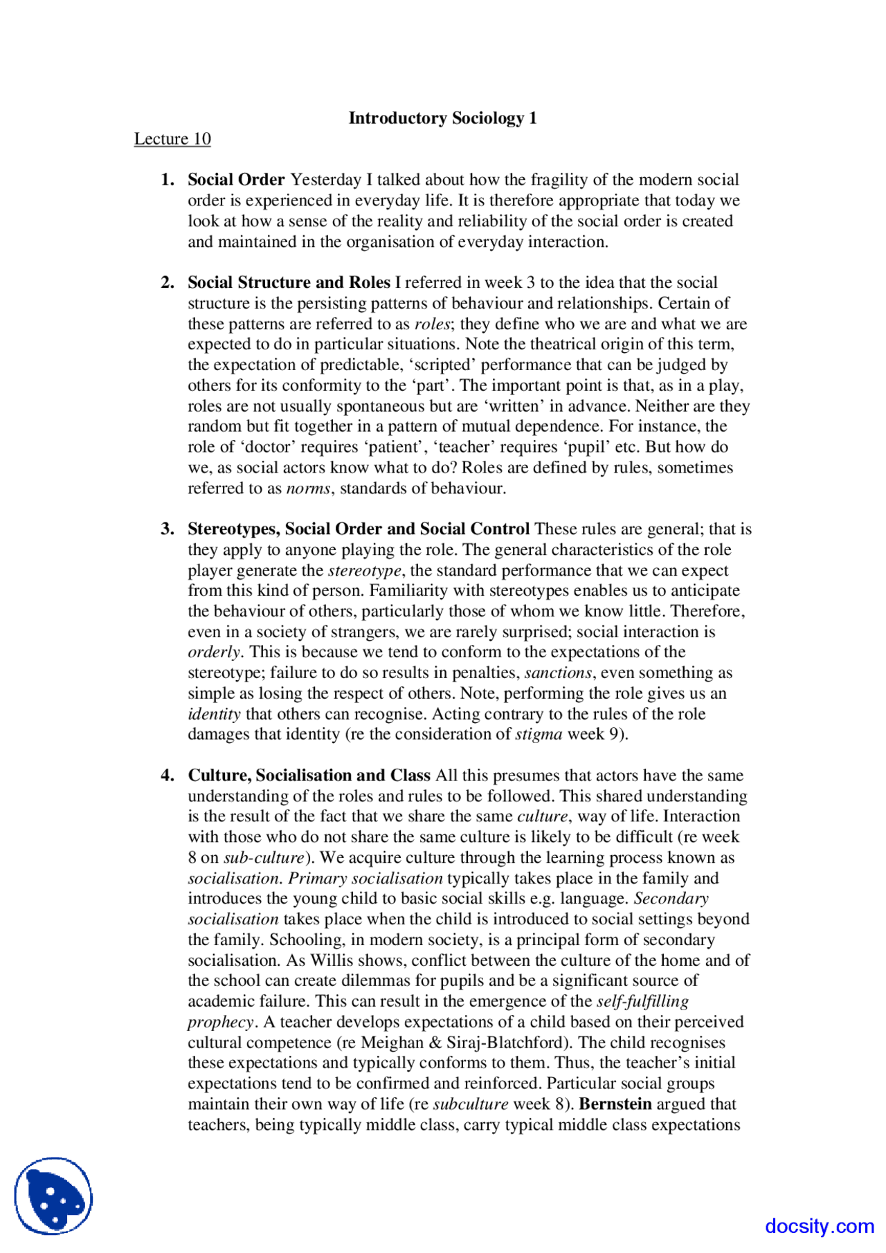 Social Structure and Roles - Introduction to Sociology - Lecture Notes ...