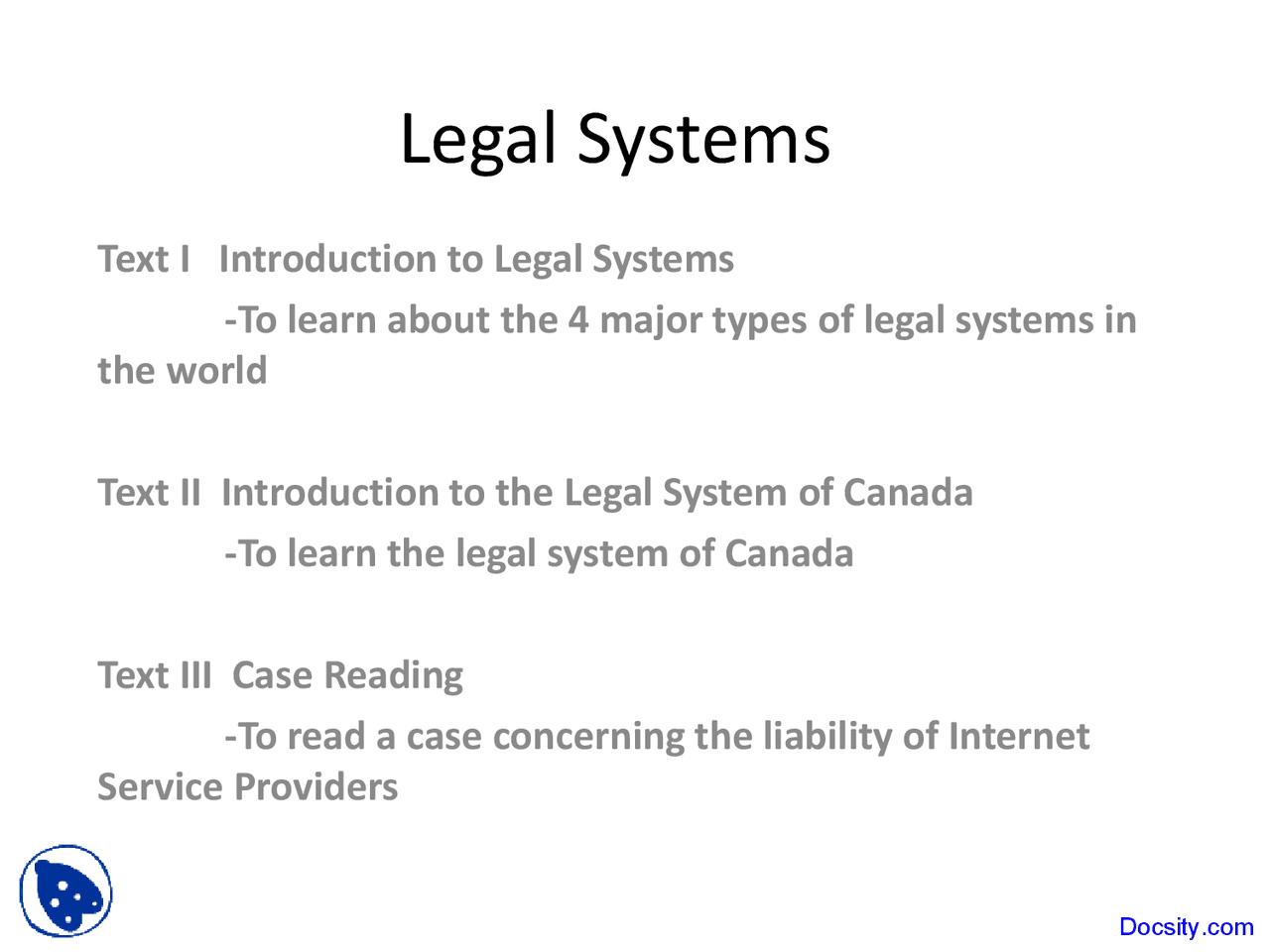 Legal System Definiton Legal Systems - Civil Law - Lecture Slides - Docsity