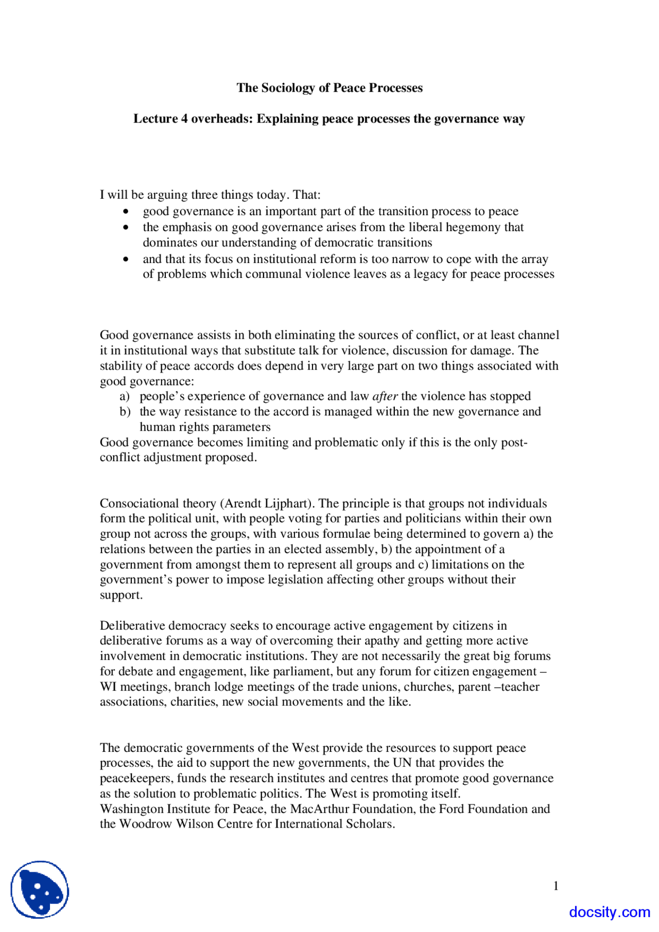 Explaining Peace Processes - Sociology of Peace Processes - Lecture ...