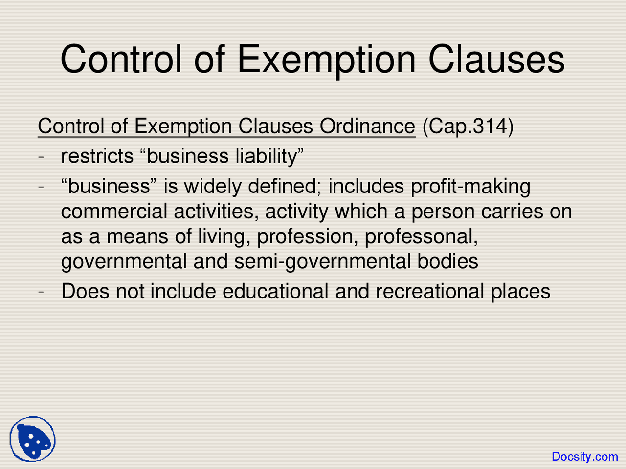 Exemption Clauses Law of Contract Lecture Slides Docsity