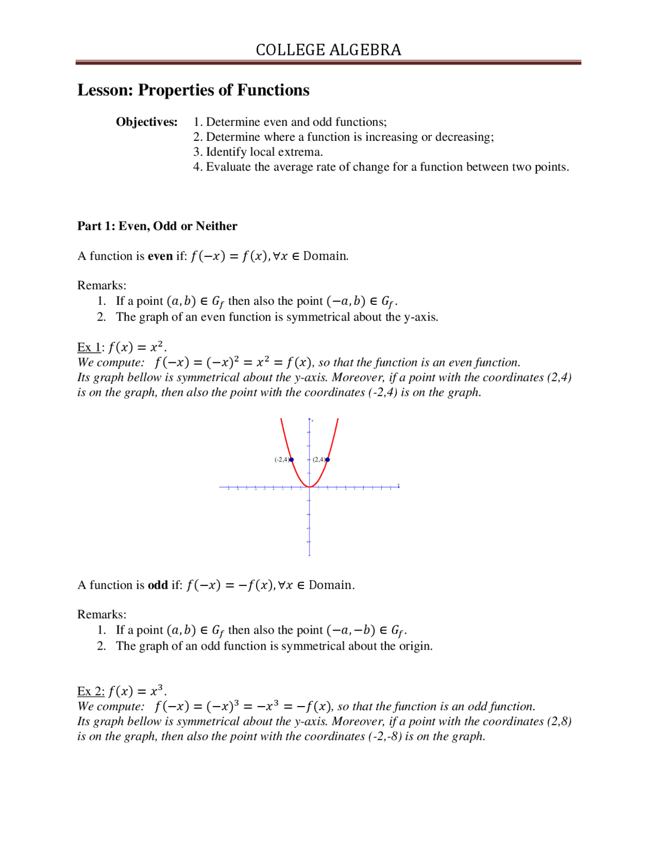 Properties of Functions - Algebra - Lecture Notes - Docsity