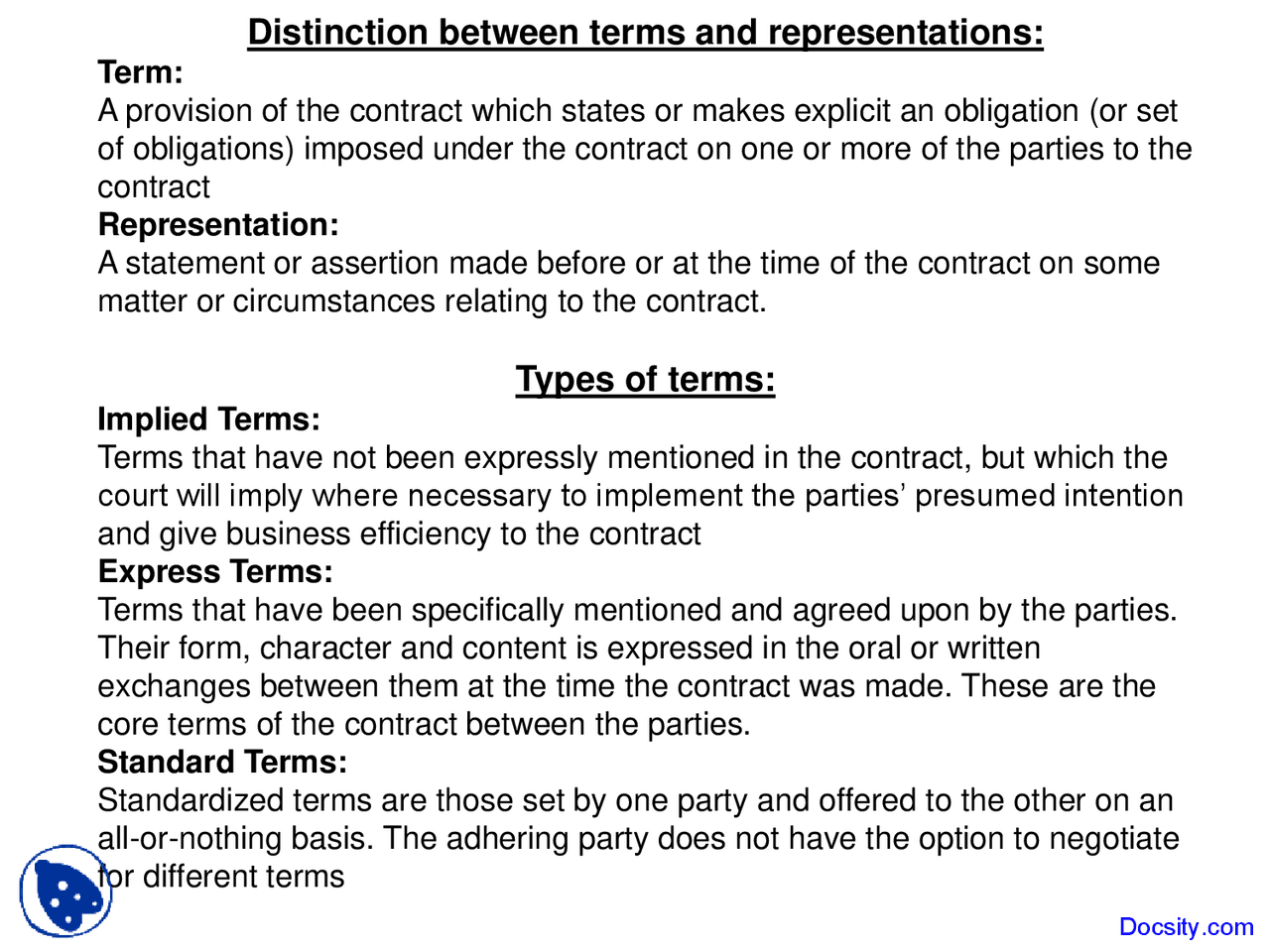 Additional Terms Terms - Law of Contract - Lecture Slides - Docsity
