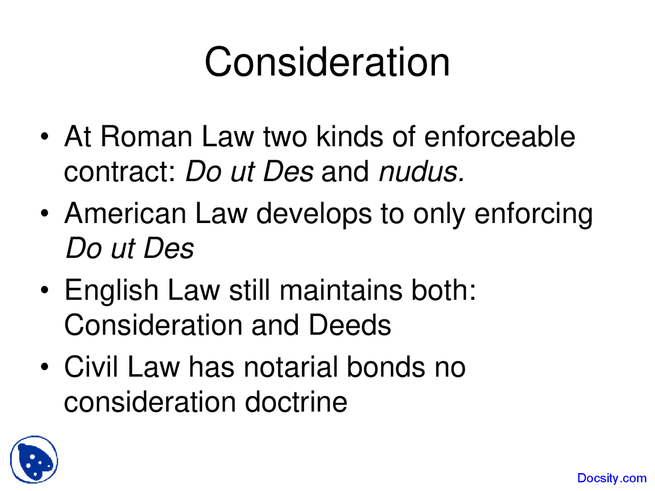 Consideration - Law of Contract - Lecture Slides - Docsity